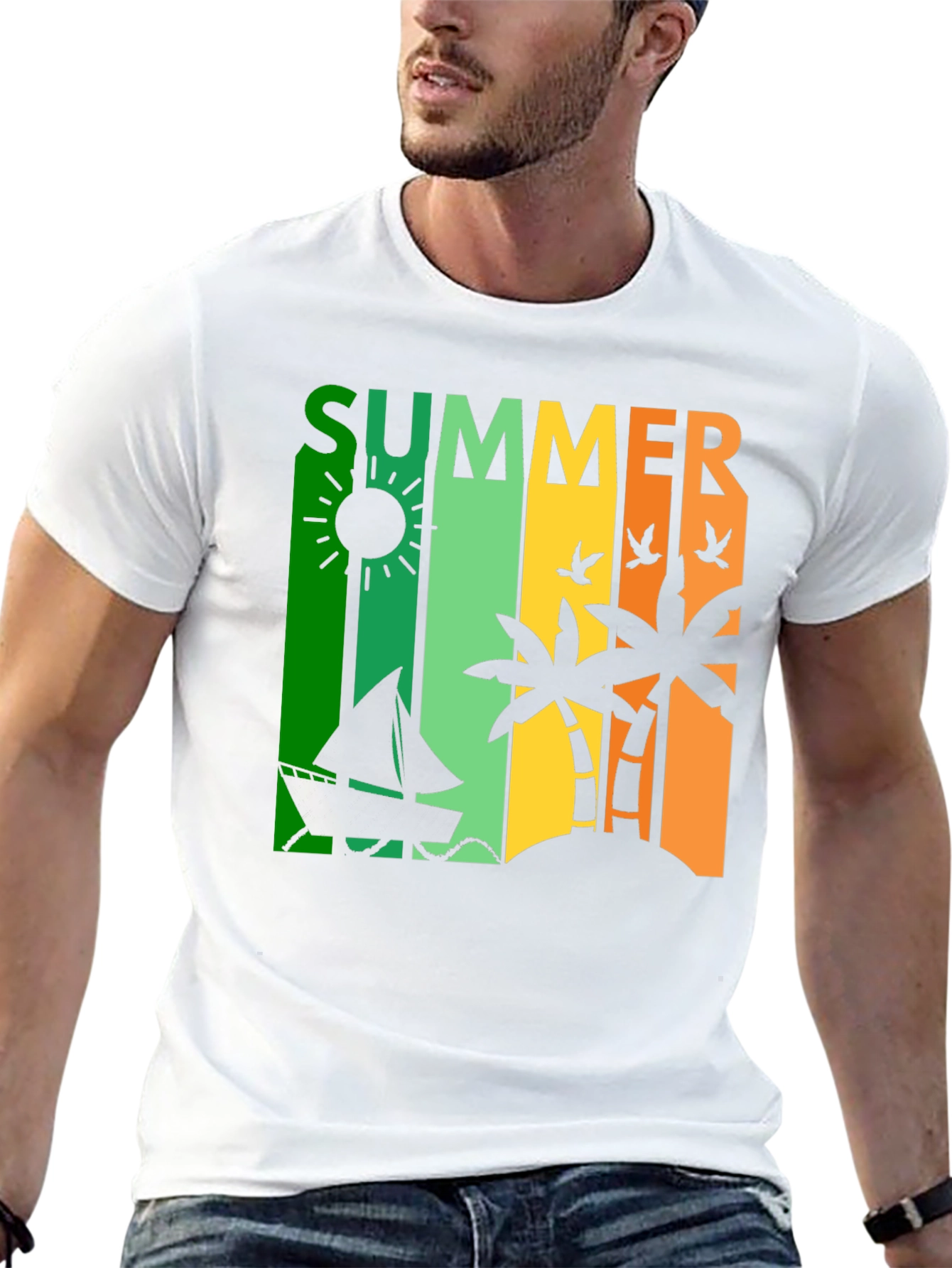 Summer Vibes Graphic Tee - Tropical Island Design