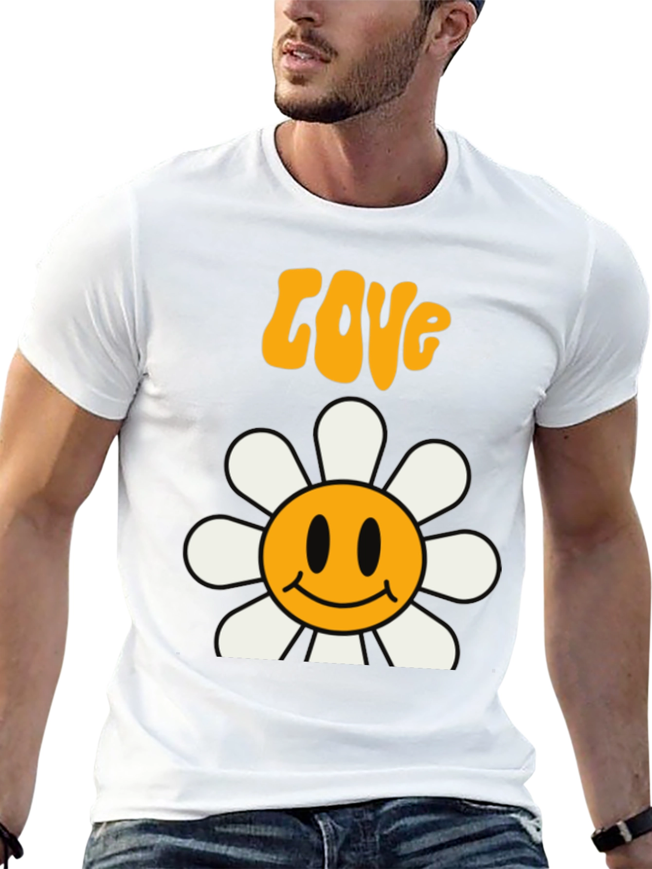 Retro Love Flower Smiley Face Graphic Tee - Black