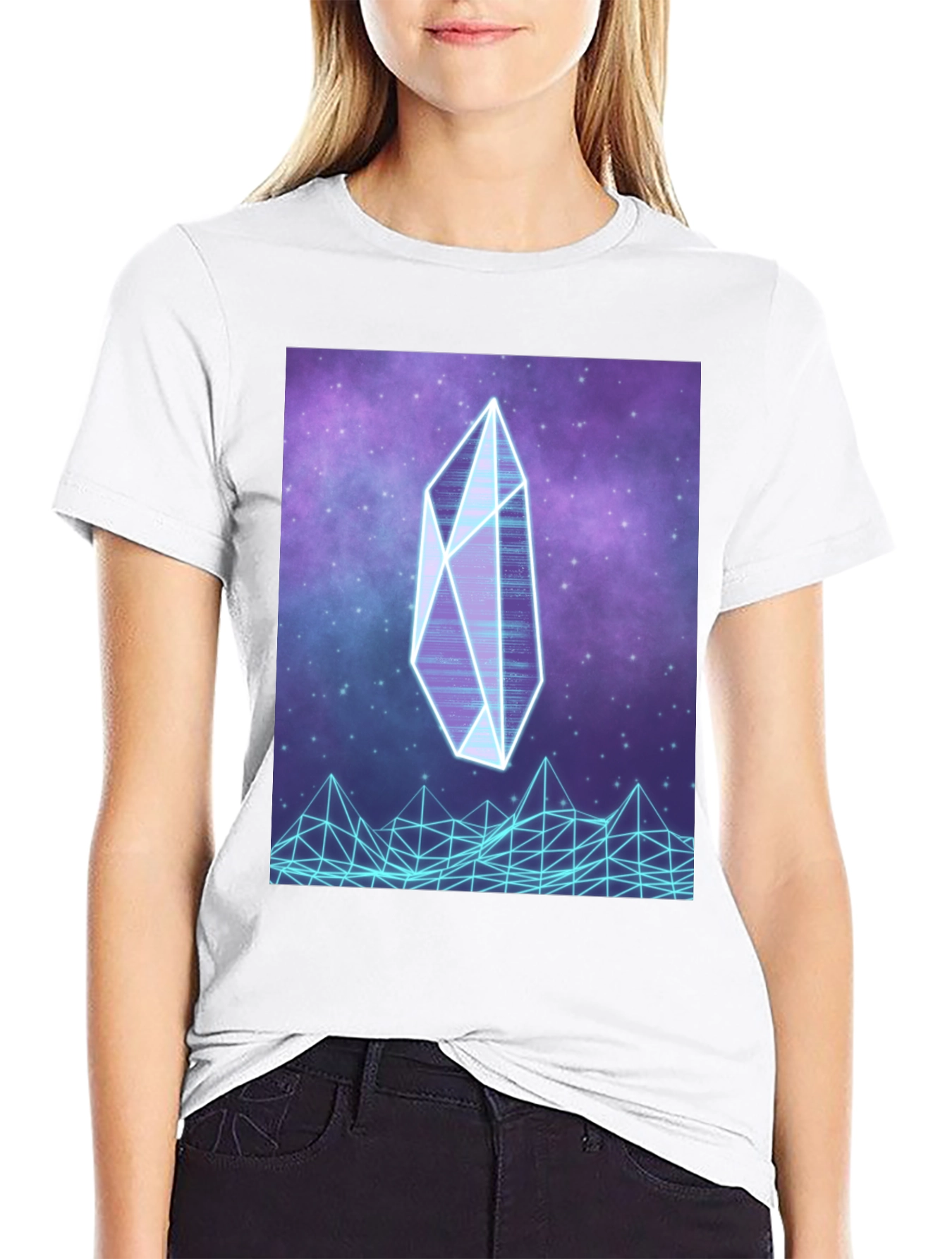 Retro Crystal T-Shirt - Neon Sci-Fi Design
