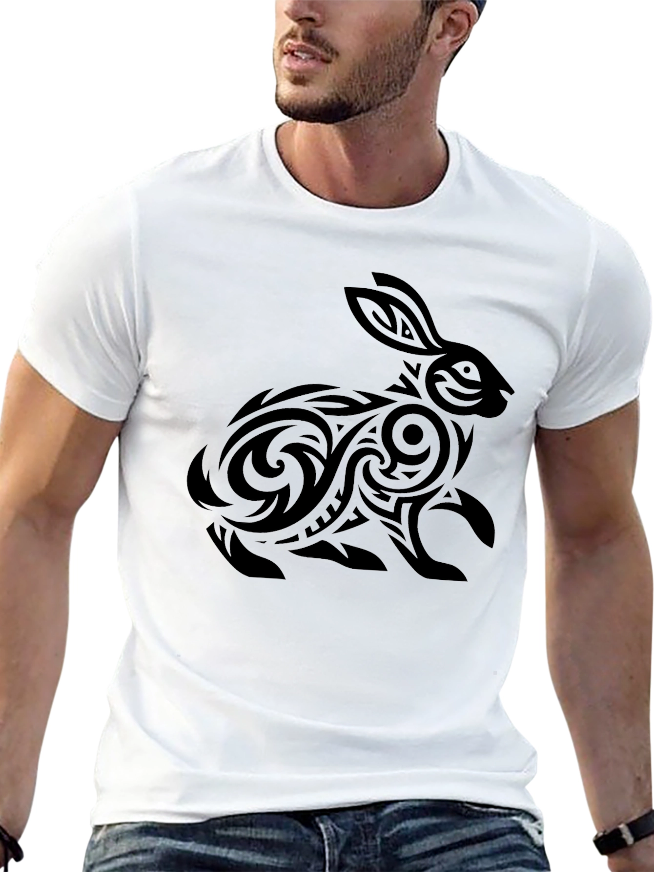 Tribal Rabbit Graphic Tee - Black Cotton Shirt