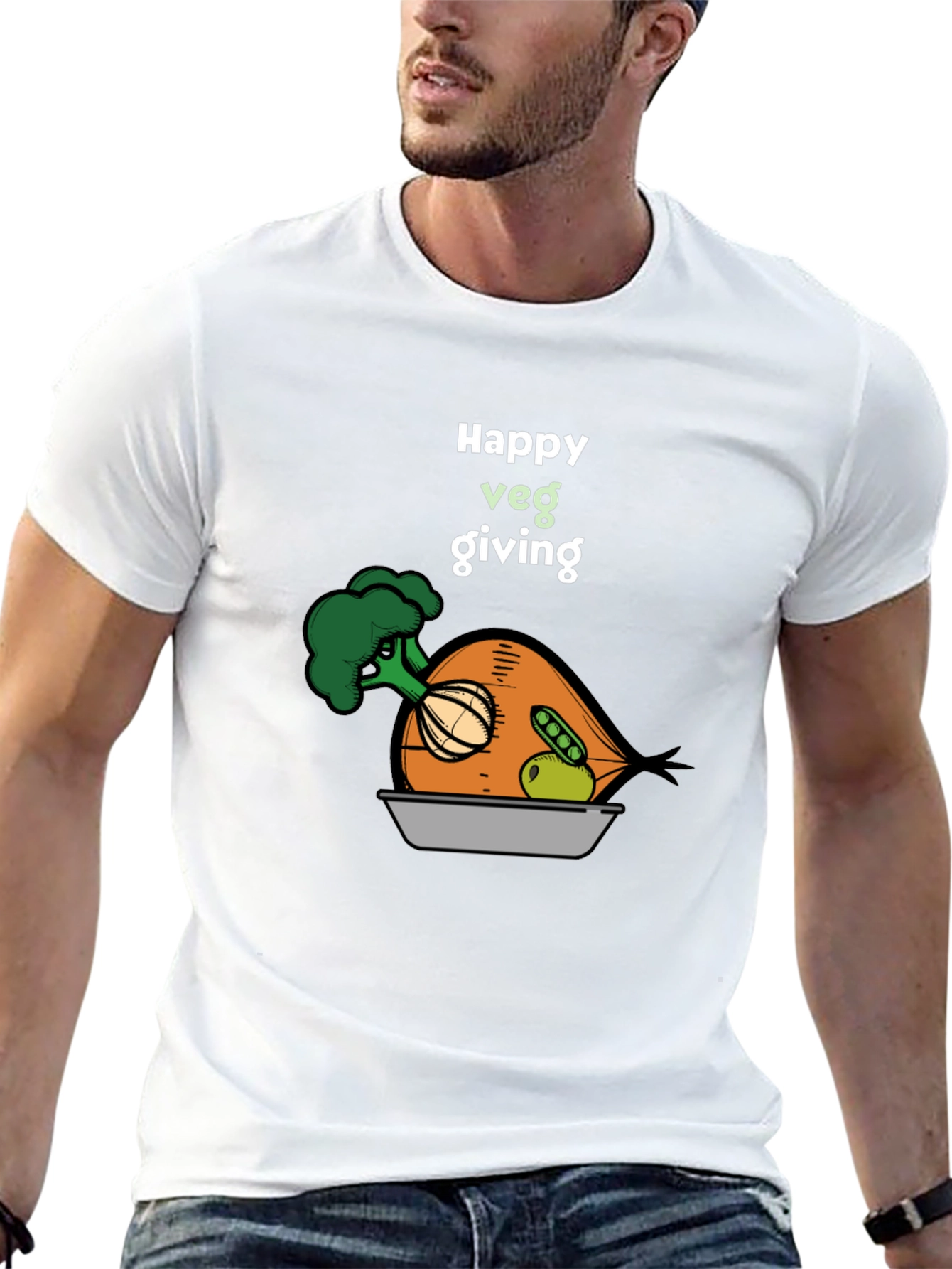 Happy Veg Giving Black T-Shirt