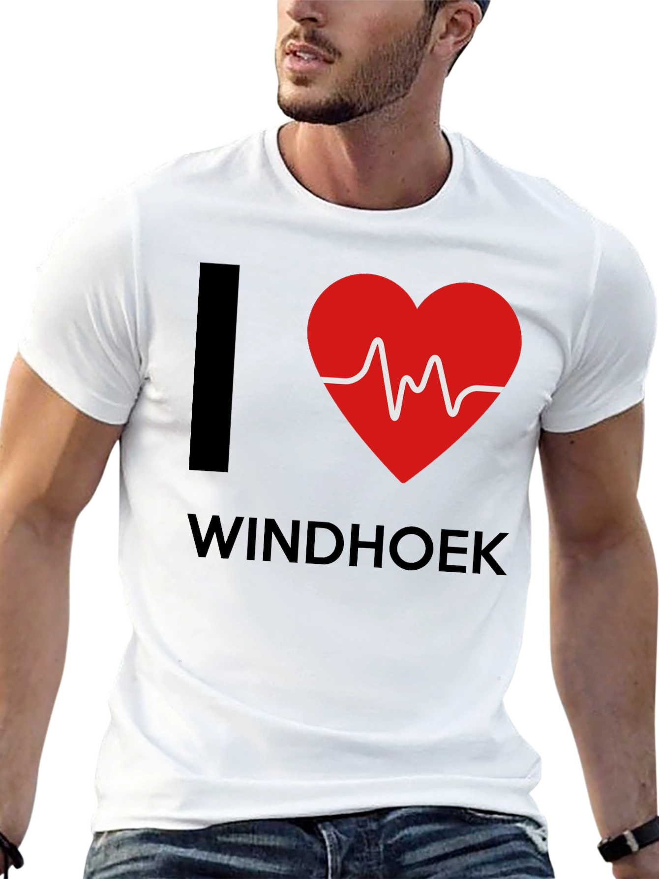 I Love Windhoek Heartbeat T-Shirt - Black Cotton