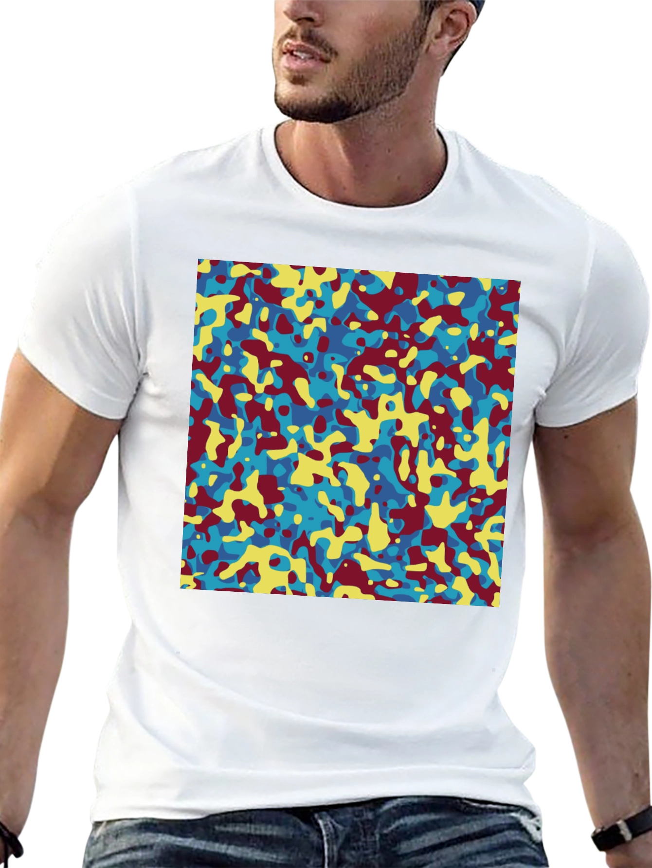 Abstract Camo Print Crew Neck T-Shirt