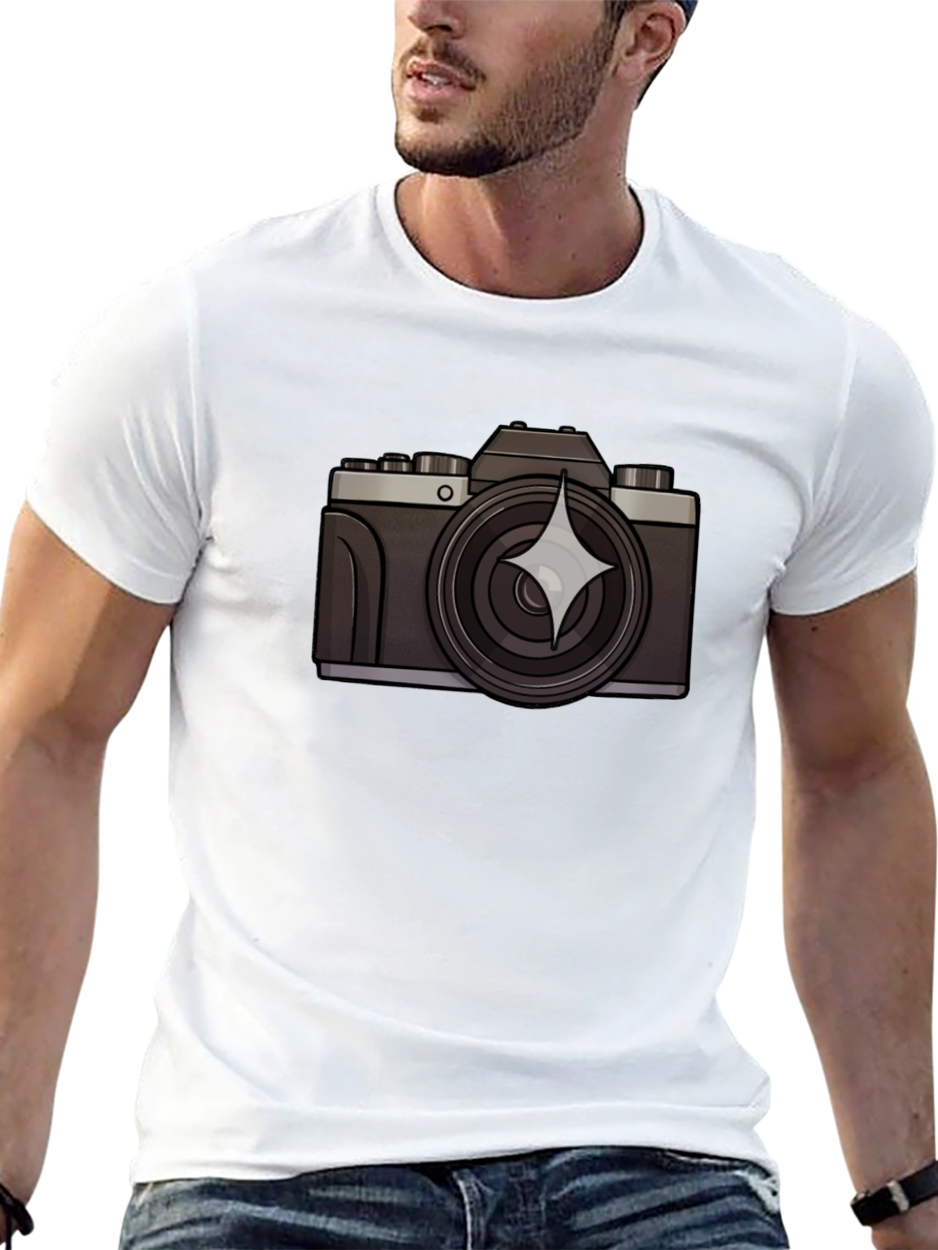 Retro Camera Graphic Tee - Black Cotton T-Shirt