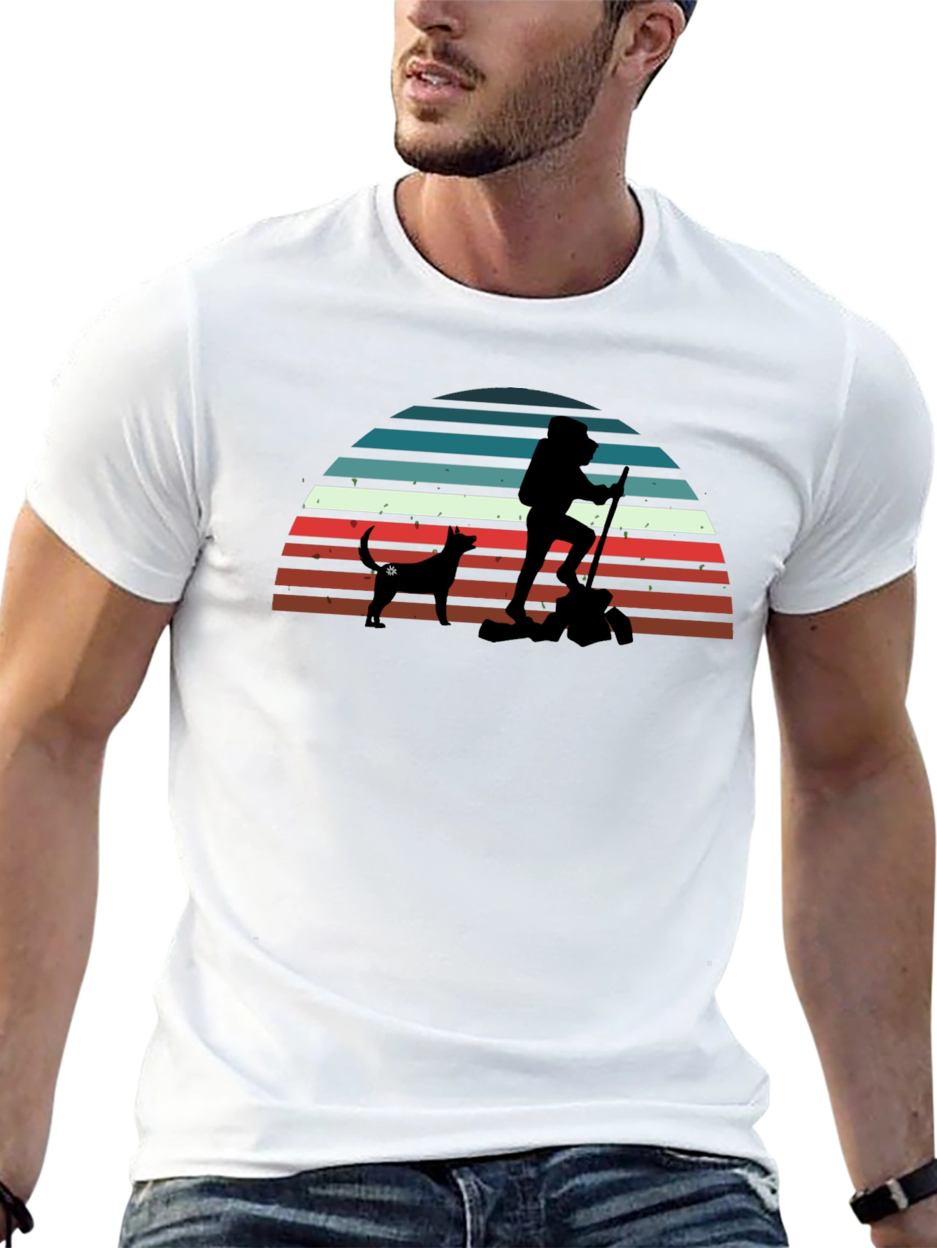 Hiking Dog Retro Black T-Shirt