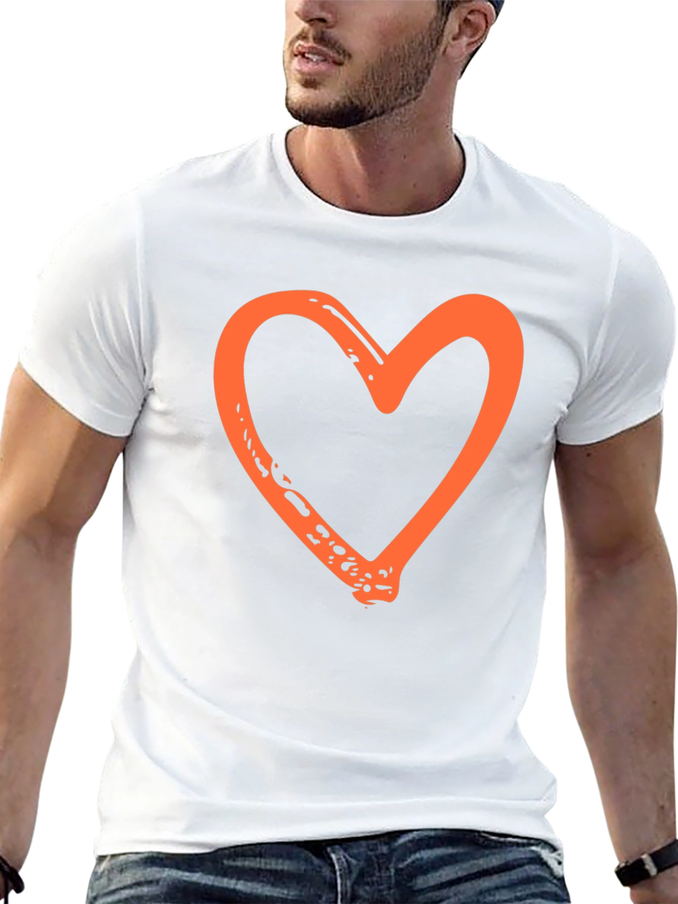 Orange Heart Graphic Black T-Shirt