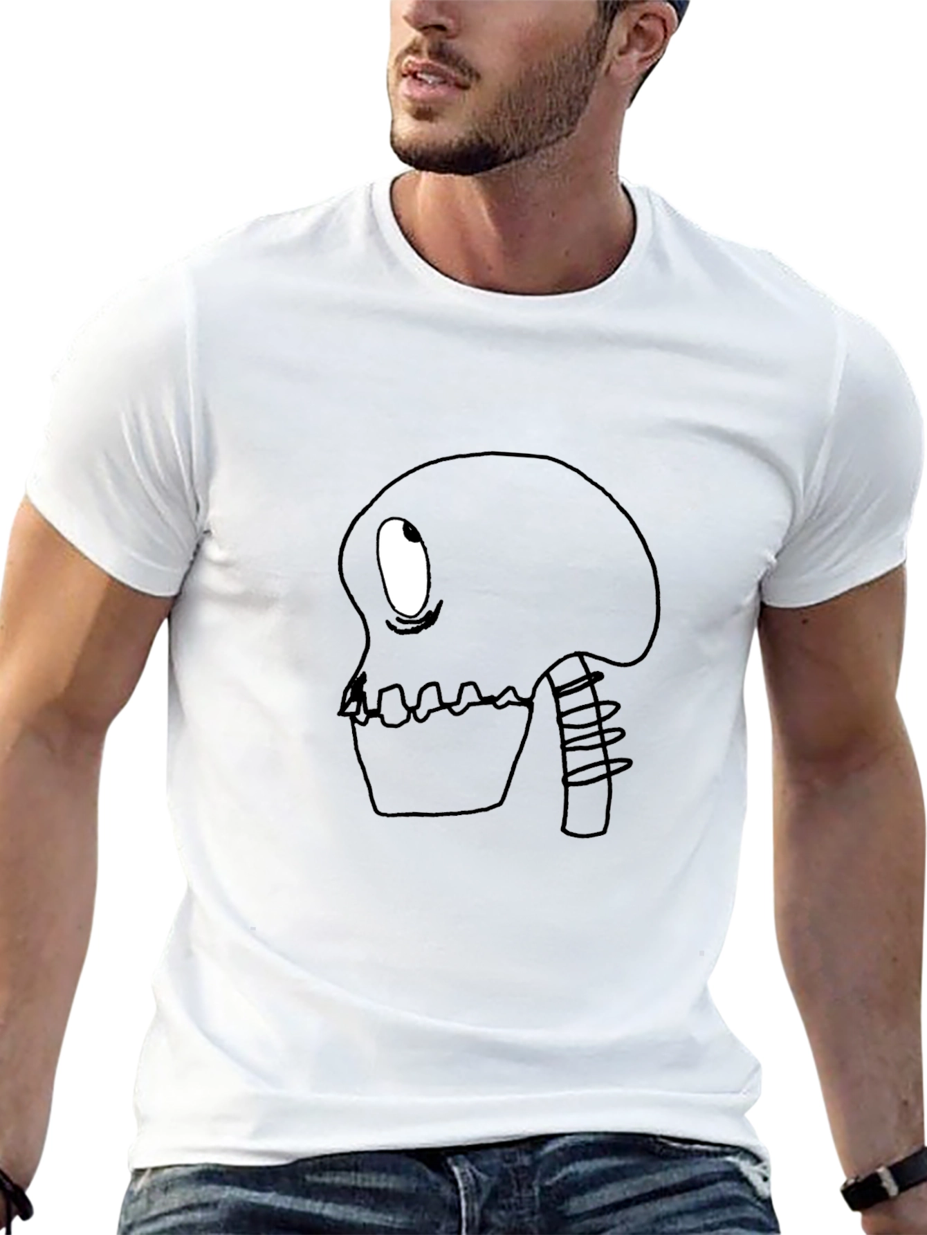 Cartoon Skeleton Graphic Tee - Black