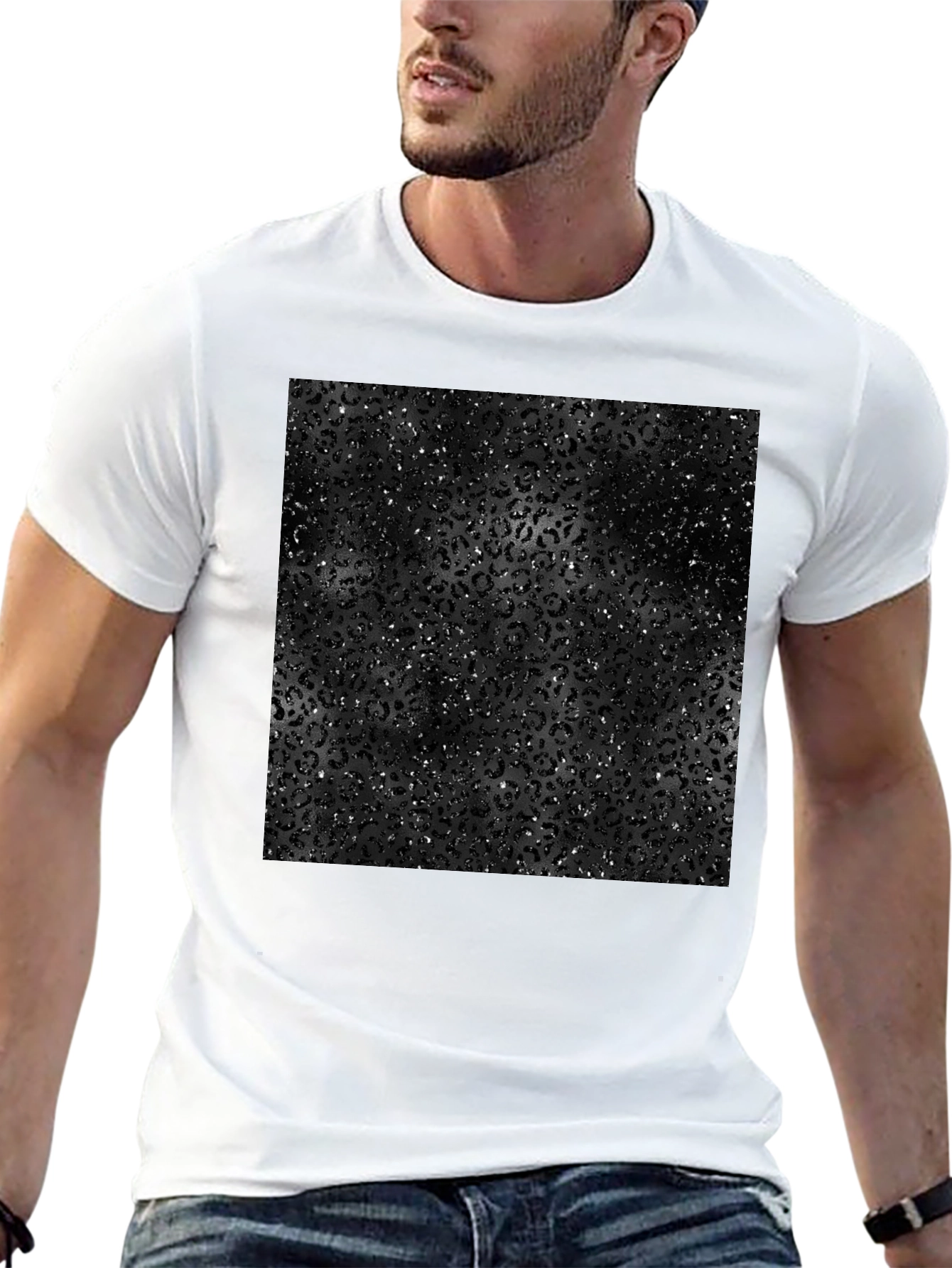 Mens Black Leopard Print Graphic Tee