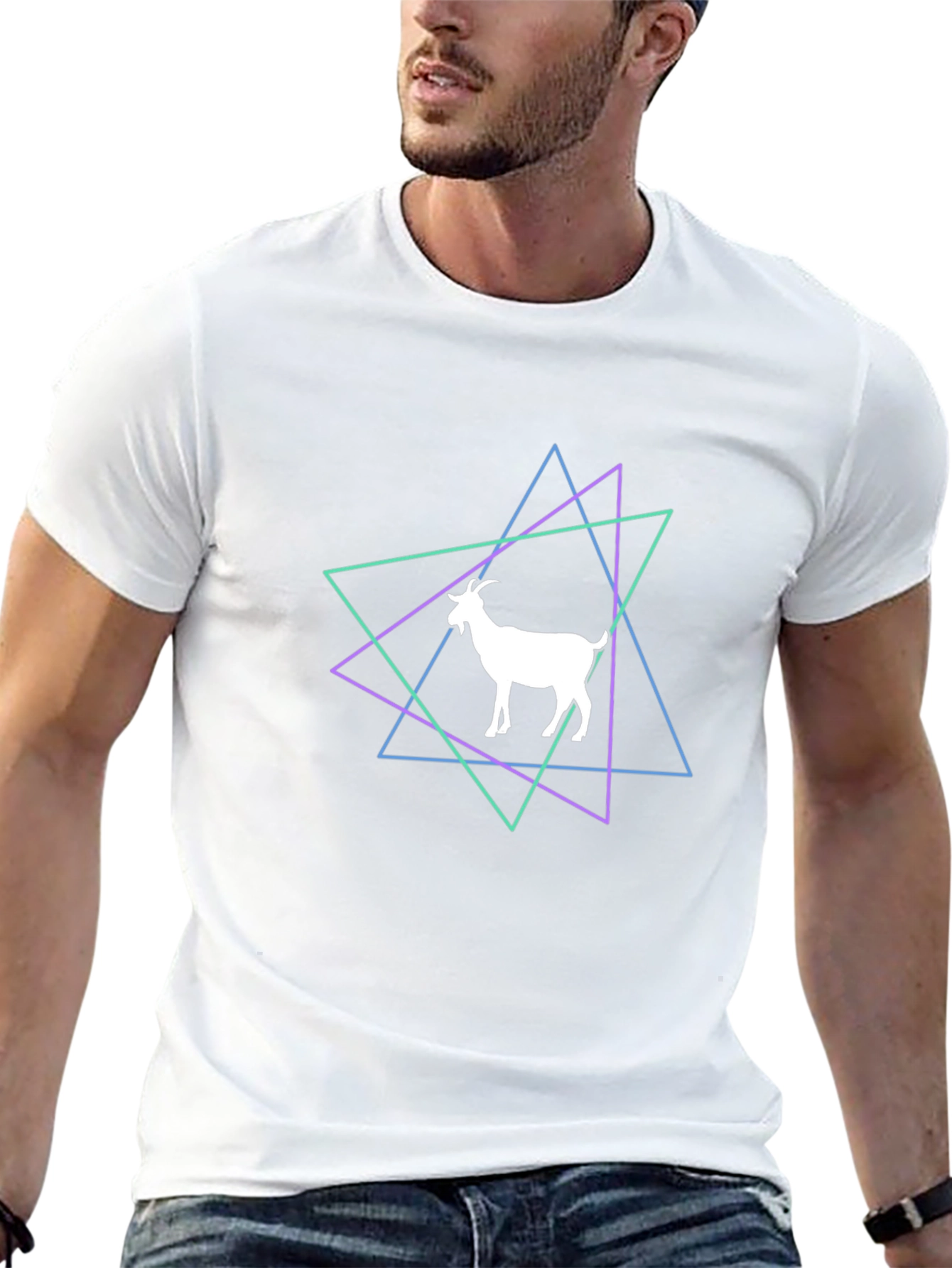 Geometric Goat Graphic Tee - Stylish Black T-Shirt