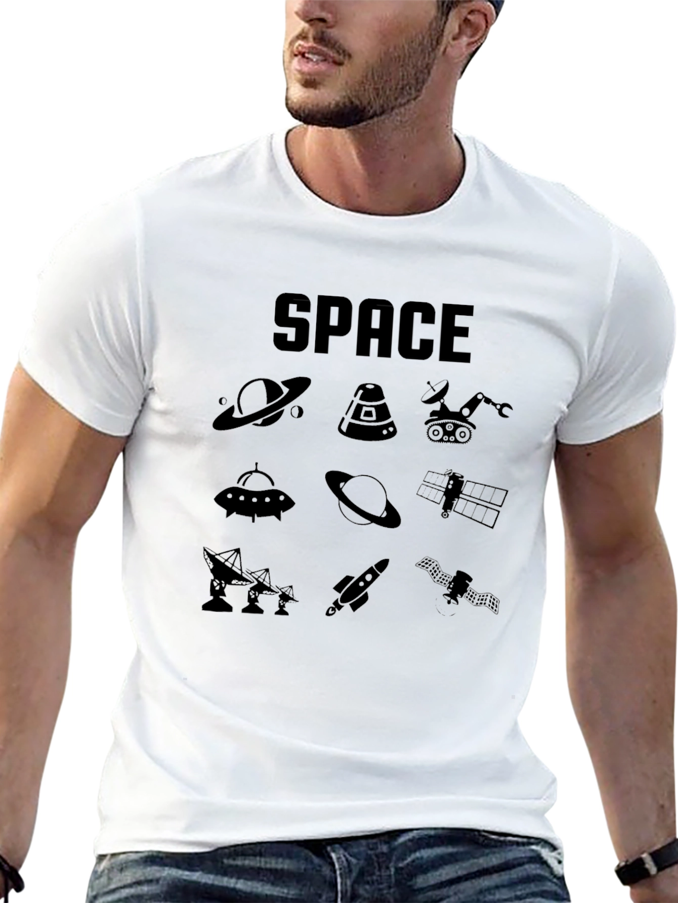 Space Graphic Print Black T-Shirt