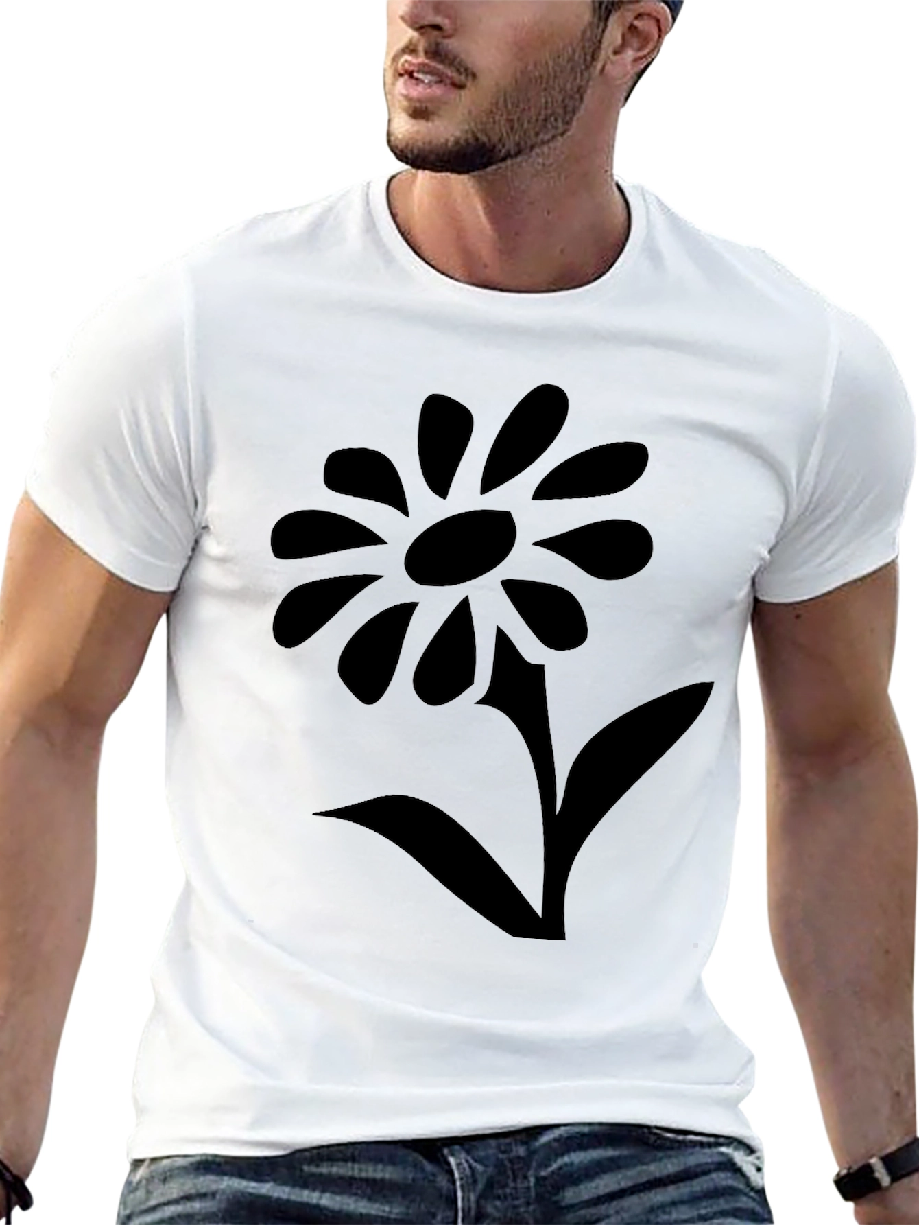 Black T-Shirt with Flower Graphic