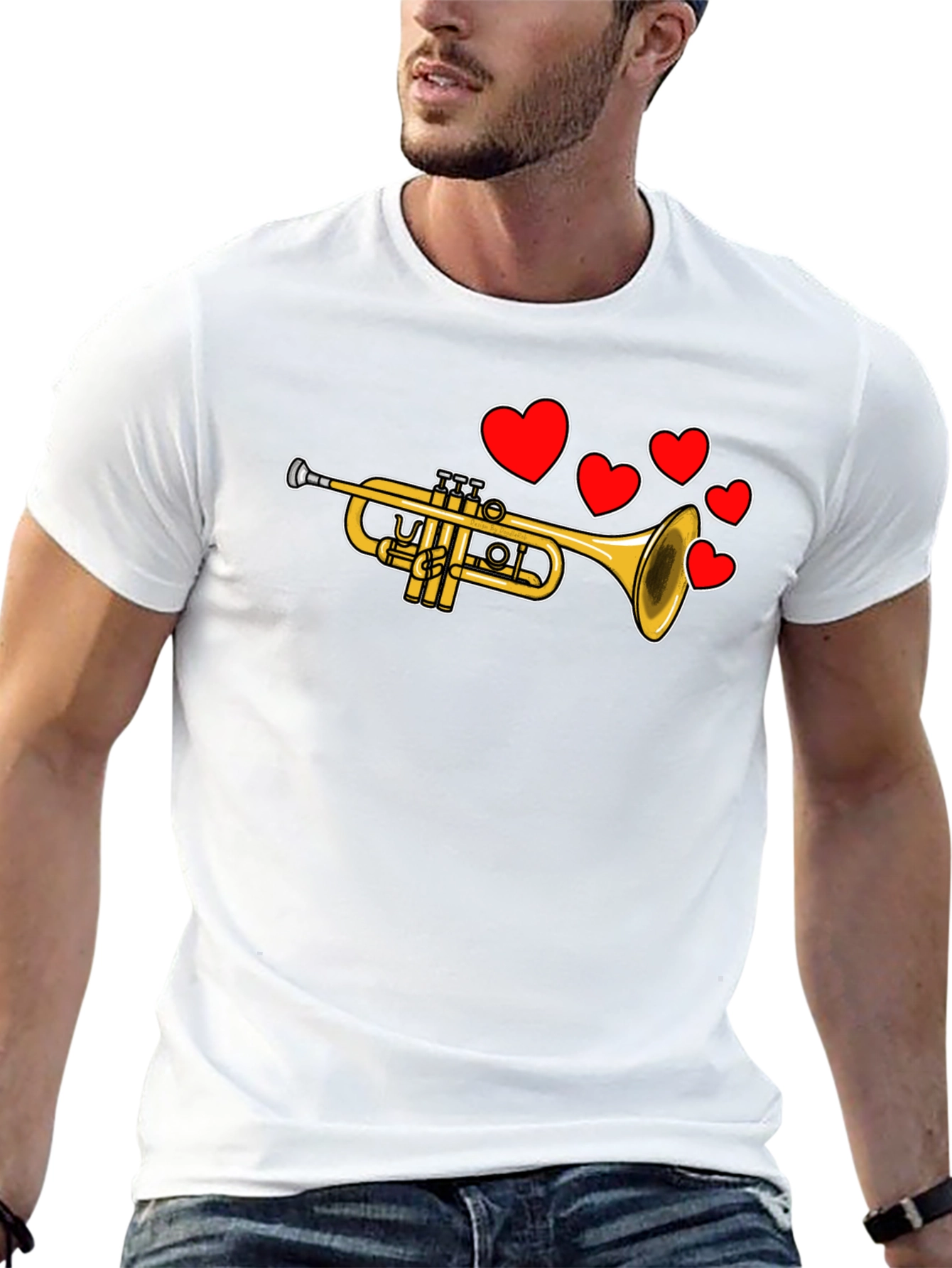 Trumpet with Hearts Black T-Shirt