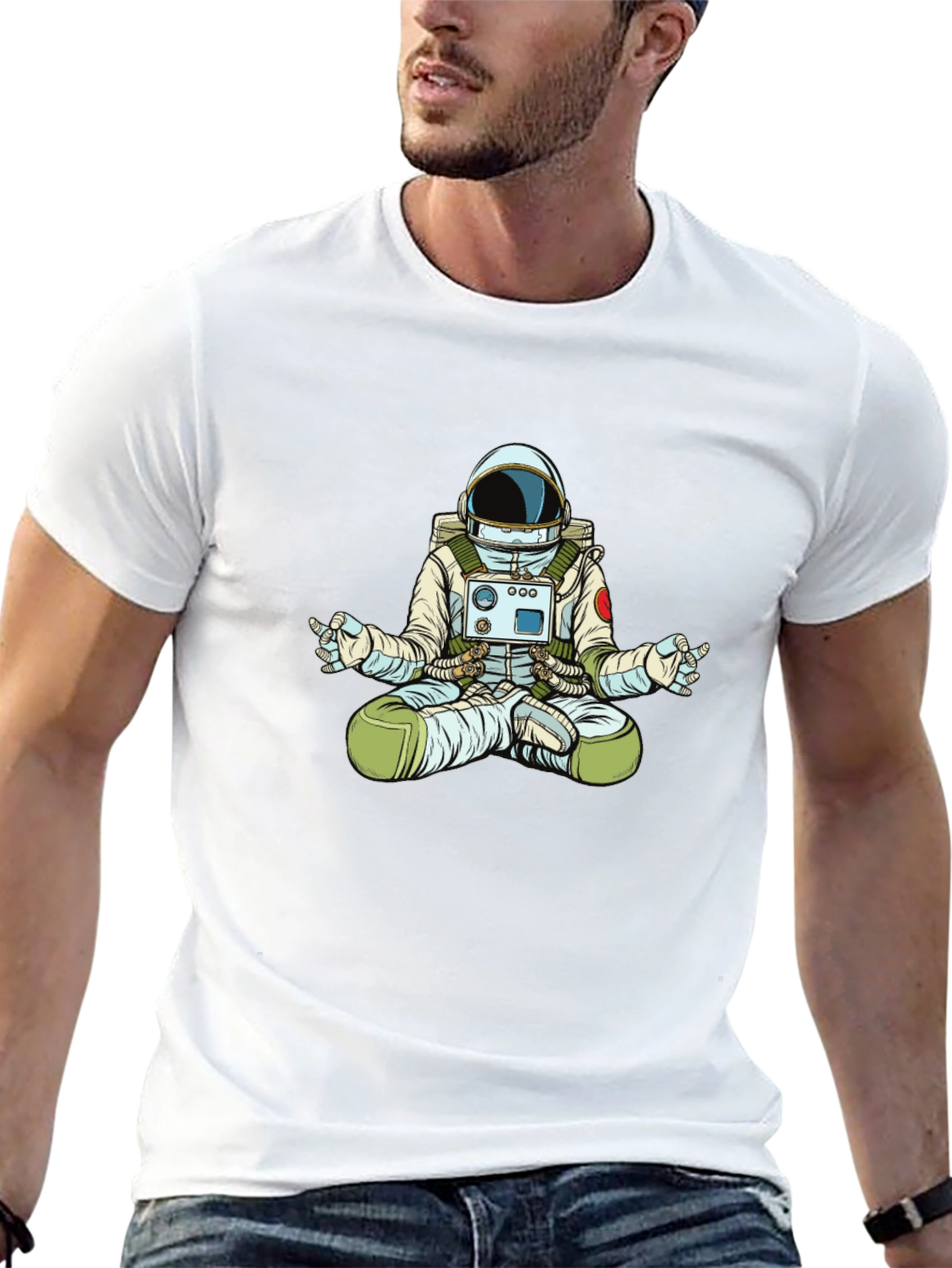 Meditating Astronaut Graphic T-Shirt - Black