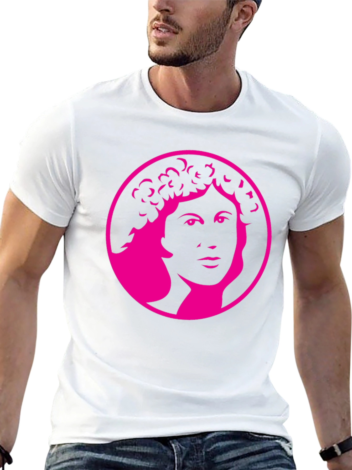 Bold Graphic Tee - Pink Portrait on Black