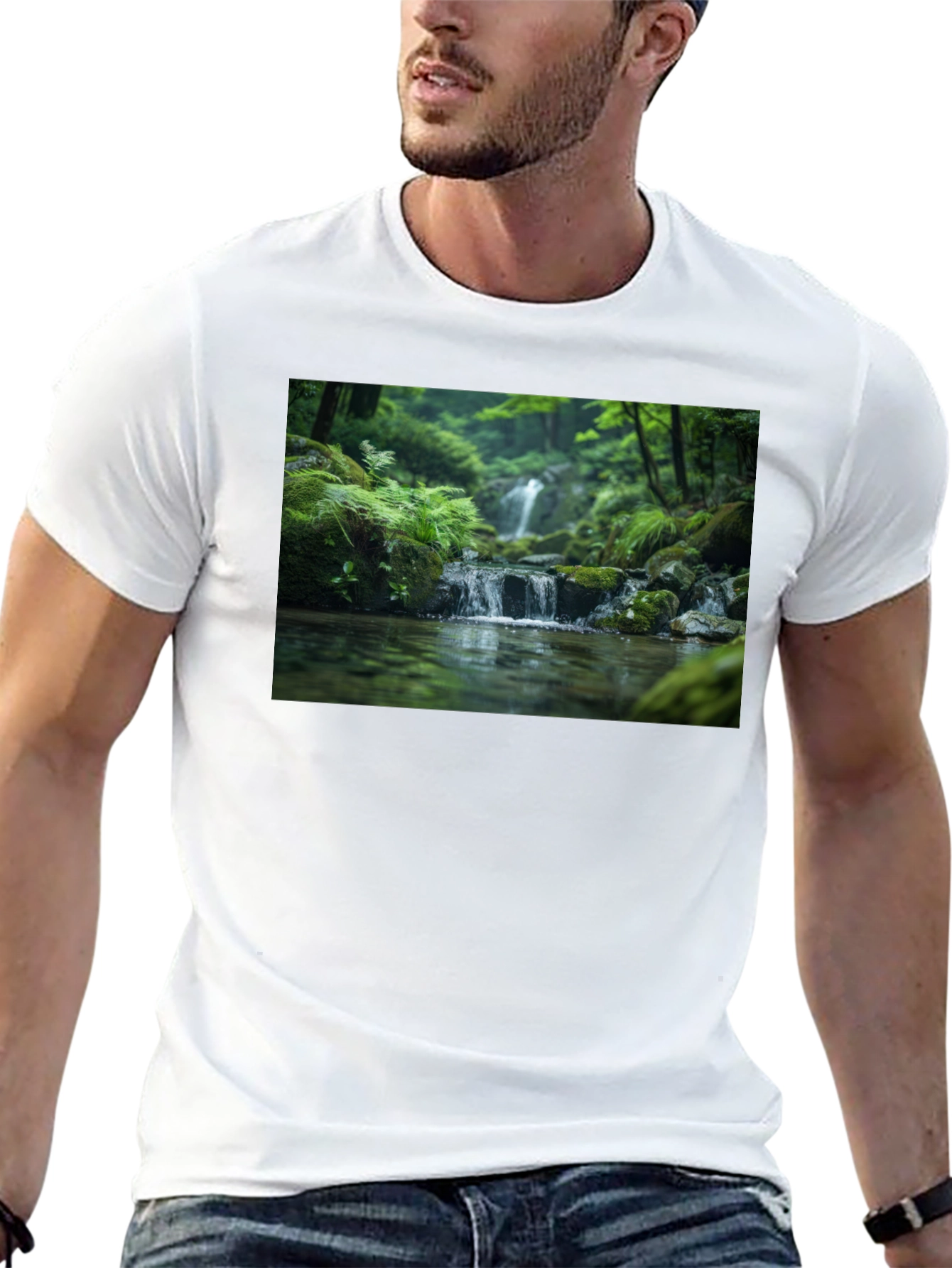 Nature Waterfall Graphic Black T-Shirt