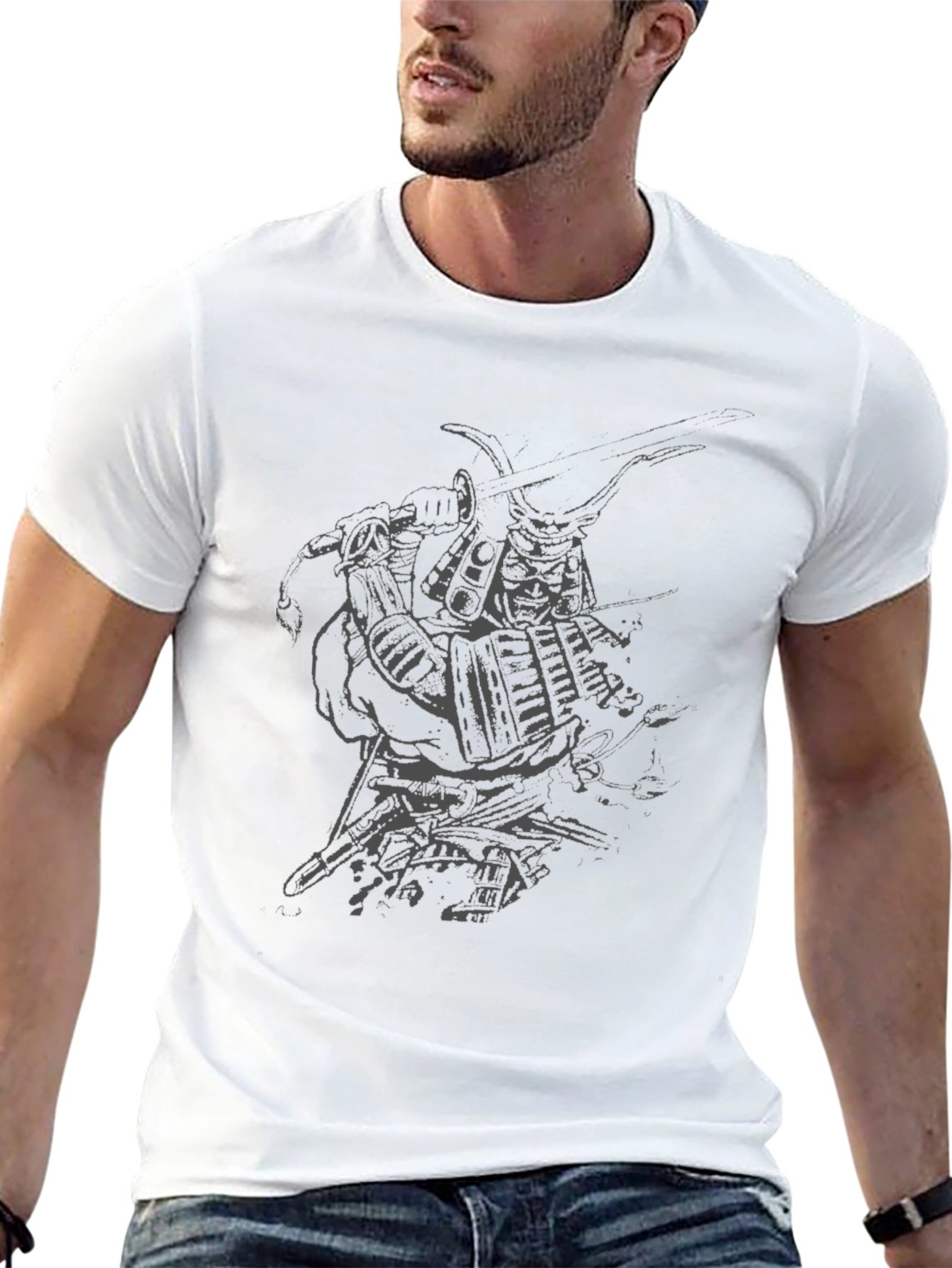 Samurai Graphic Print Black T-Shirt