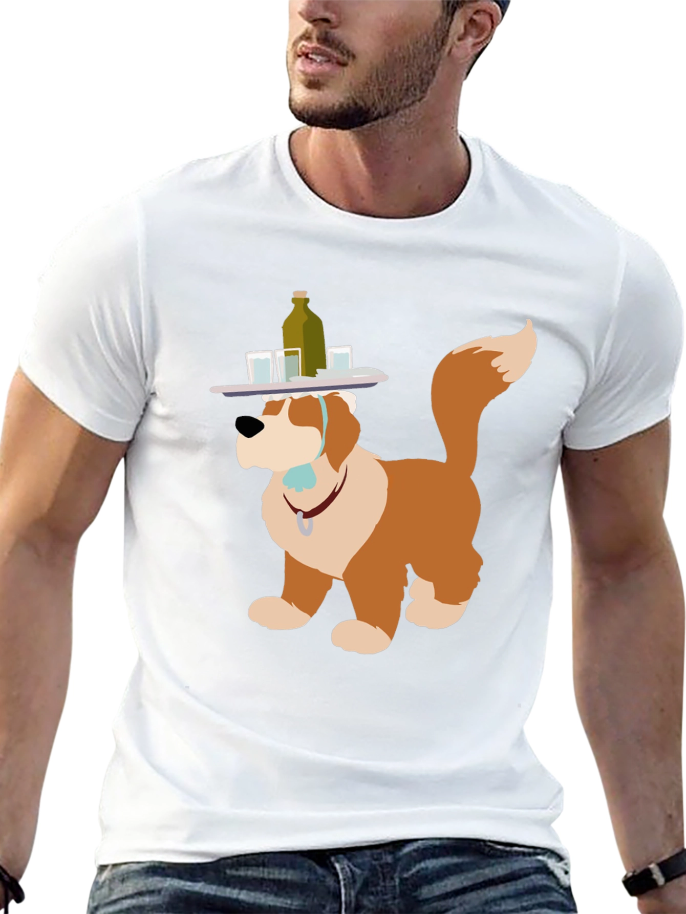 Saint Bernard Bartender T-Shirt - Cute Dog Design
