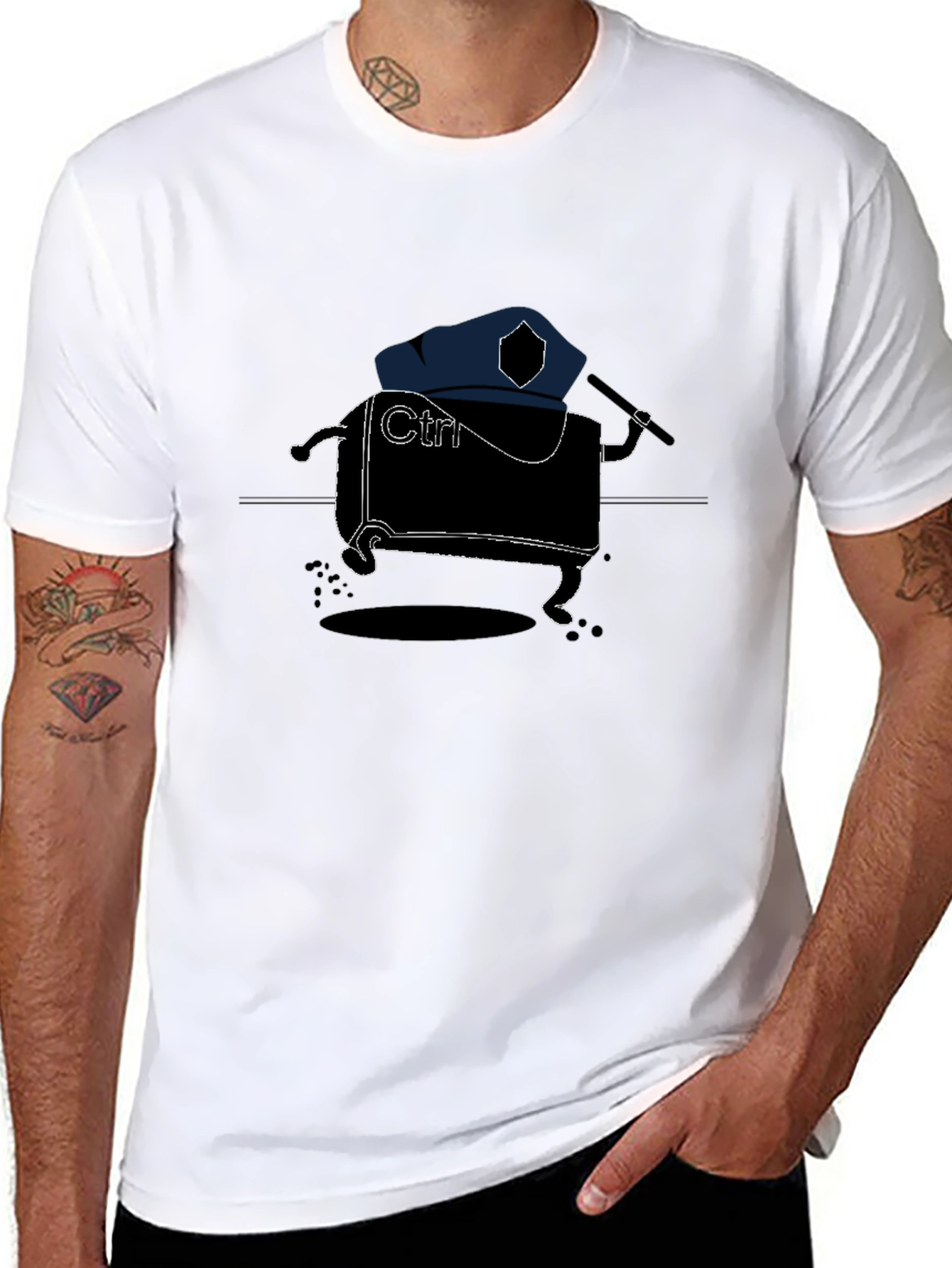 Ctrl Police Graphic Tee - Black Cotton Blend
