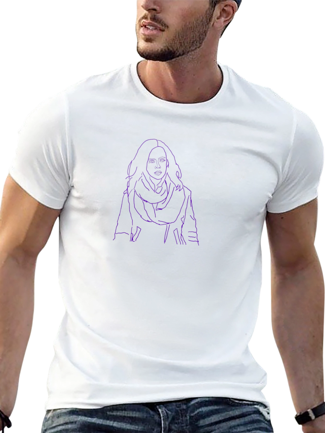 Purple Outline Portrait Black T-Shirt