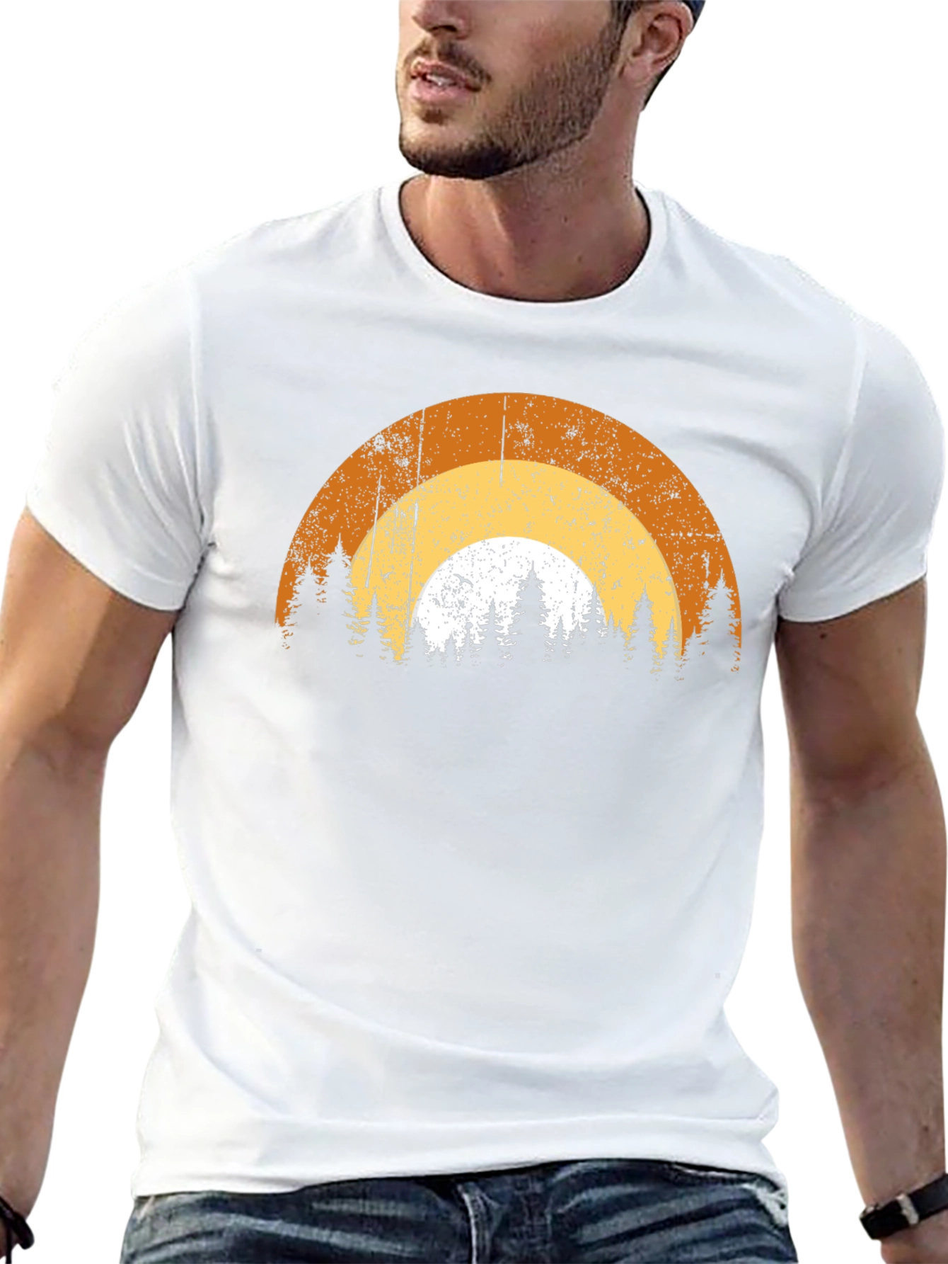 Retro Sunset Forest T-Shirt - Black Graphic Tee