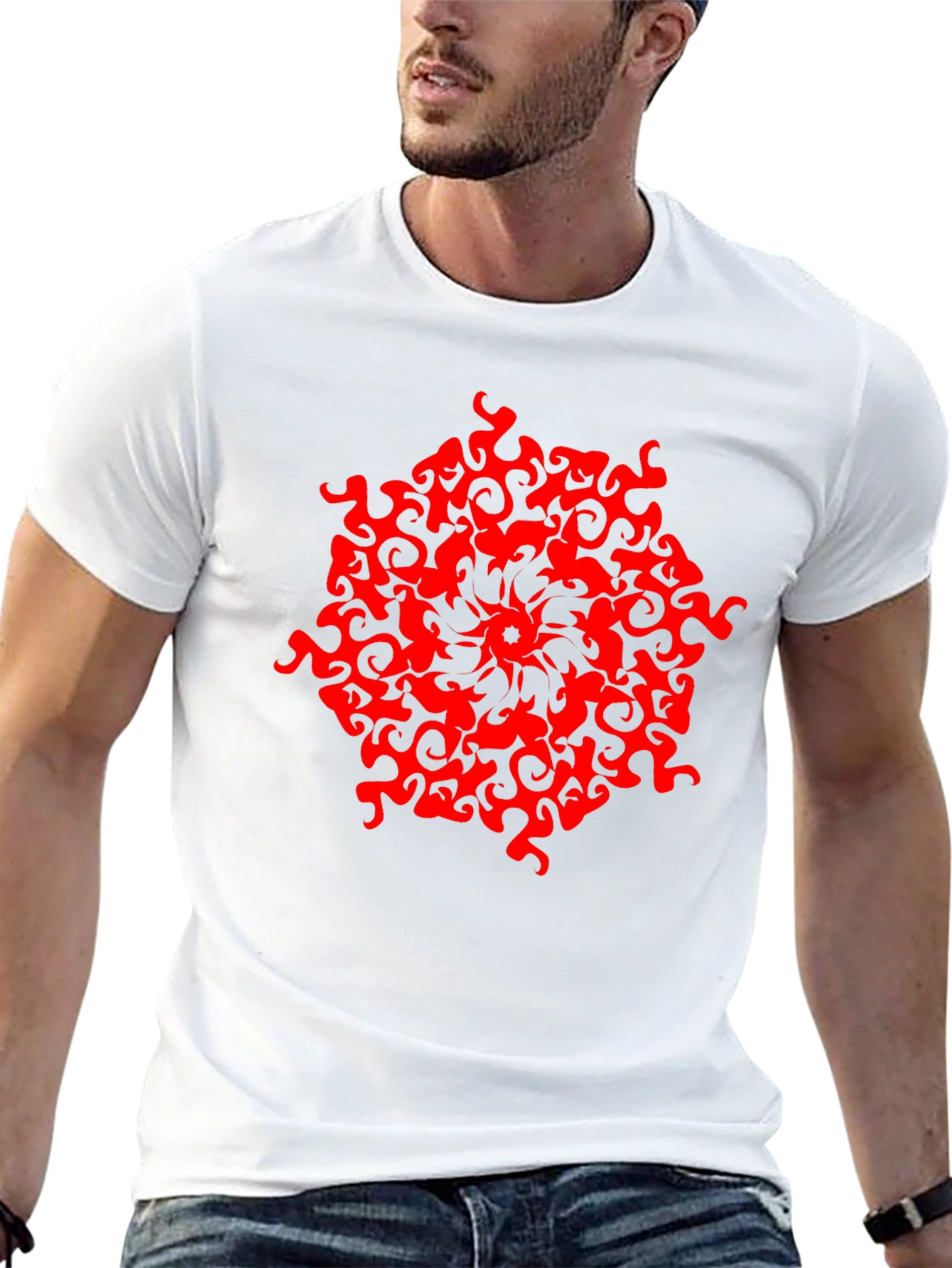 Abstract Red Design Black T-Shirt