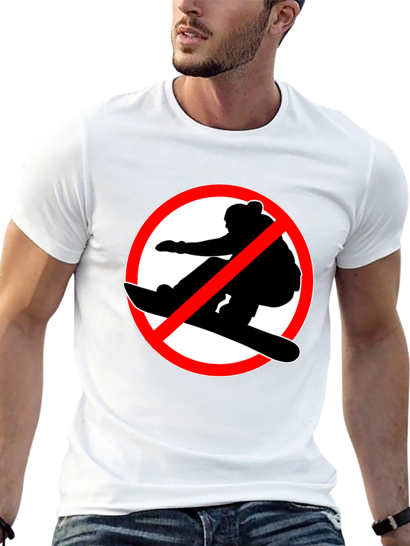 No Snowboarding Black T-Shirt - Novelty Graphic Tee