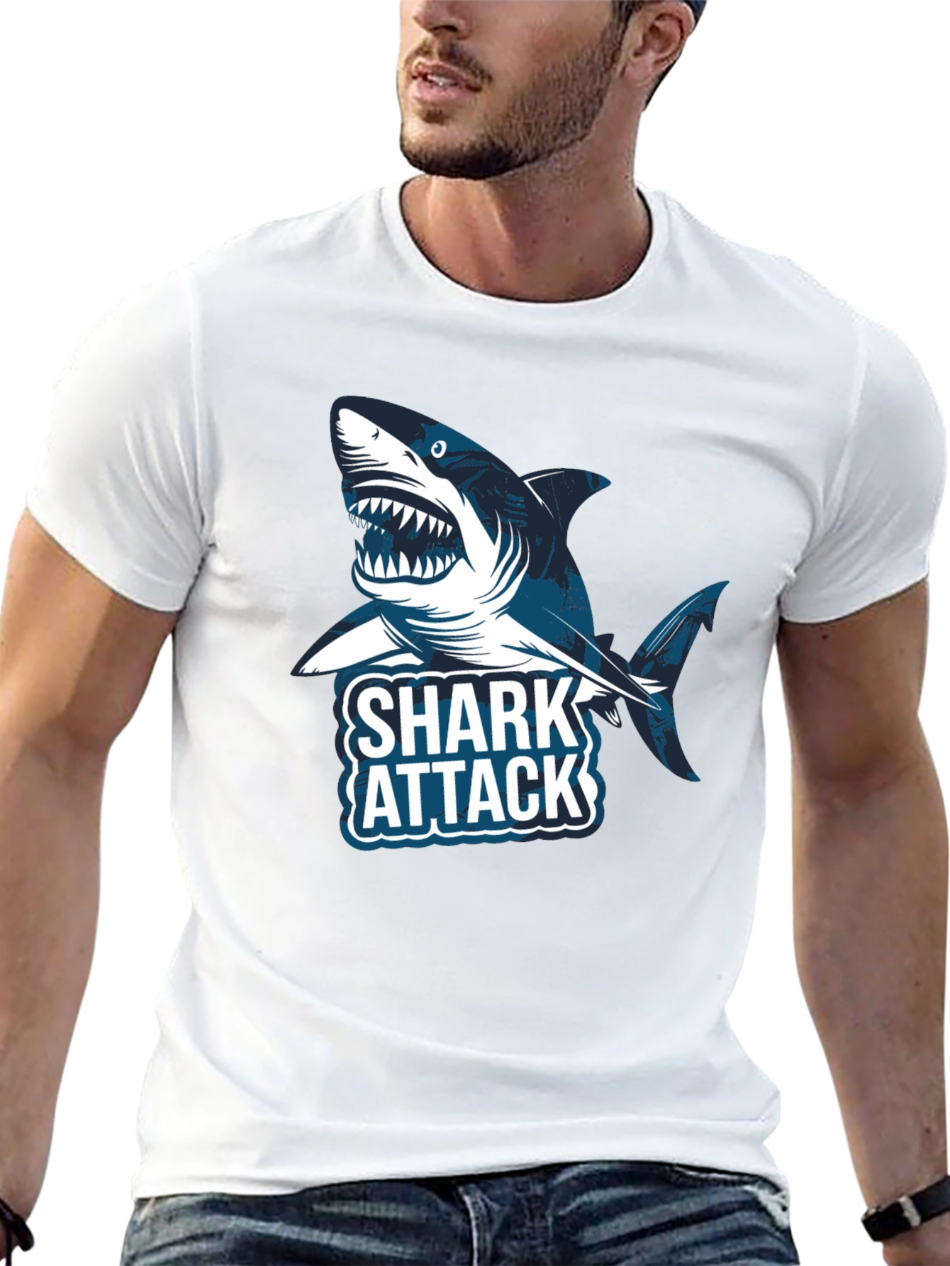 Shark Attack Graphic Tee - Stylish Cotton T-Shirt