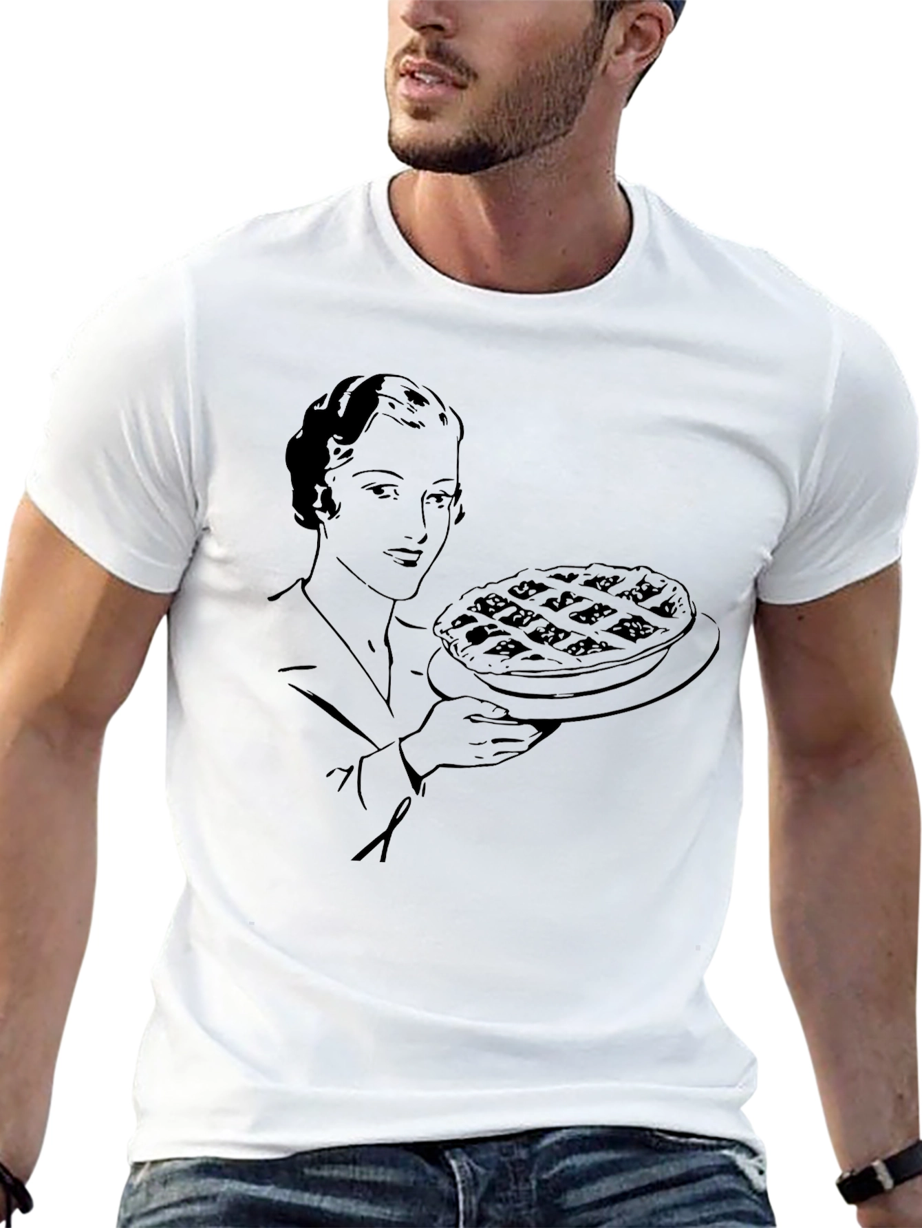 Pie Lady Graphic Tee - Retro Style Black Shirt