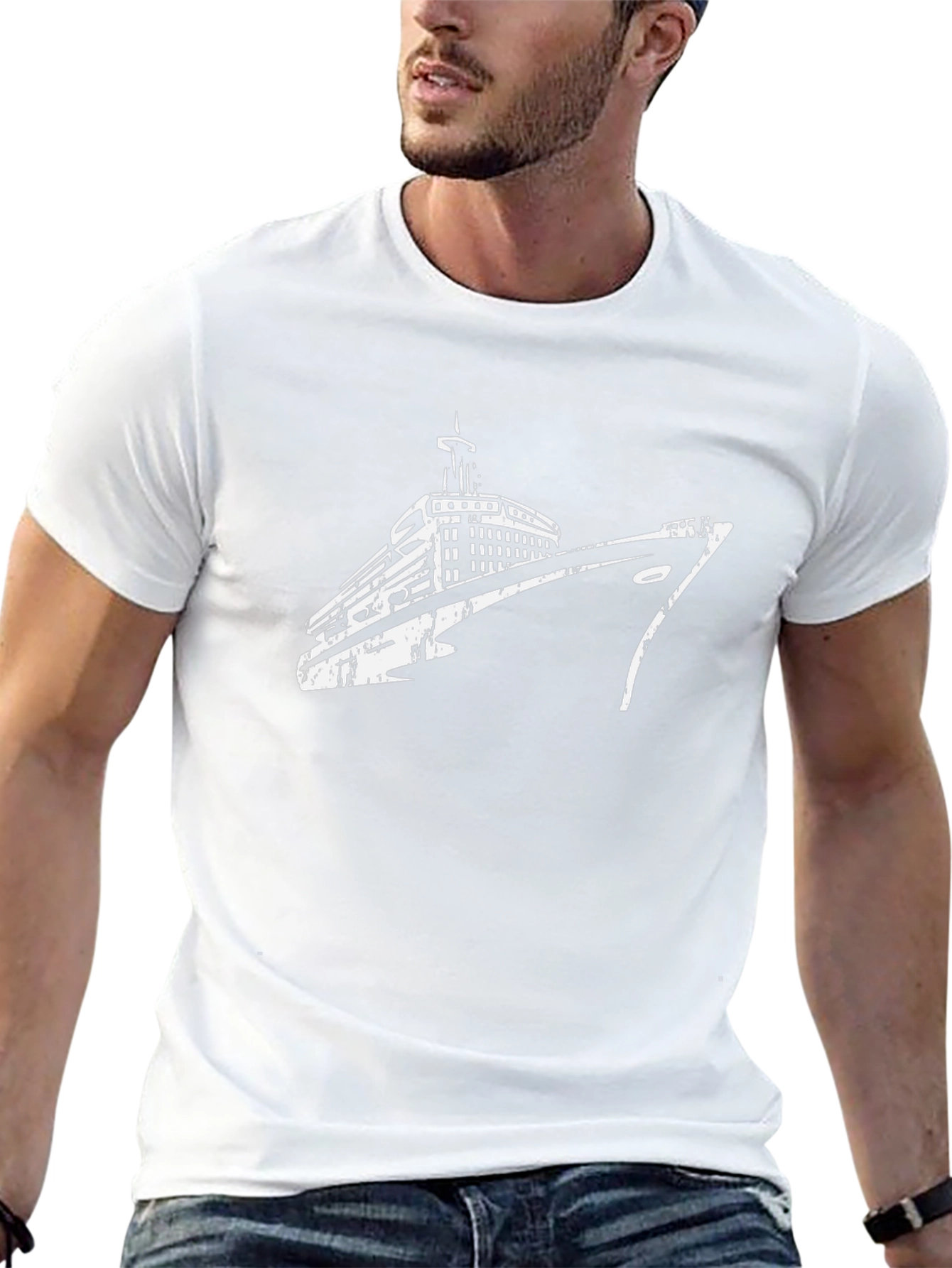 Nautical Cruise Ship Graphic Tee - Black Cotton T-Shirt