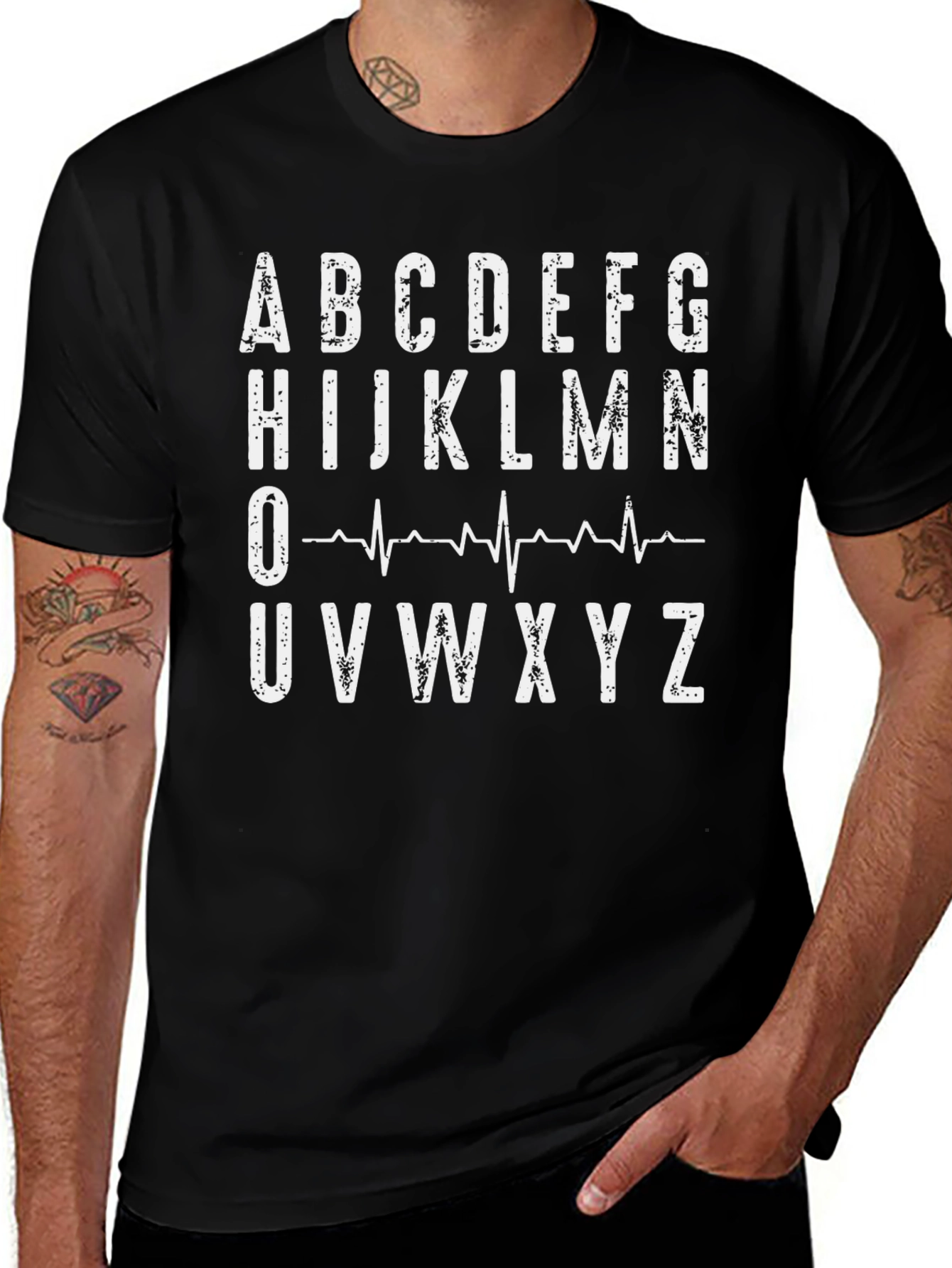Alphabet Heartbeat Graphic Tee - Mens Black T-Shirt