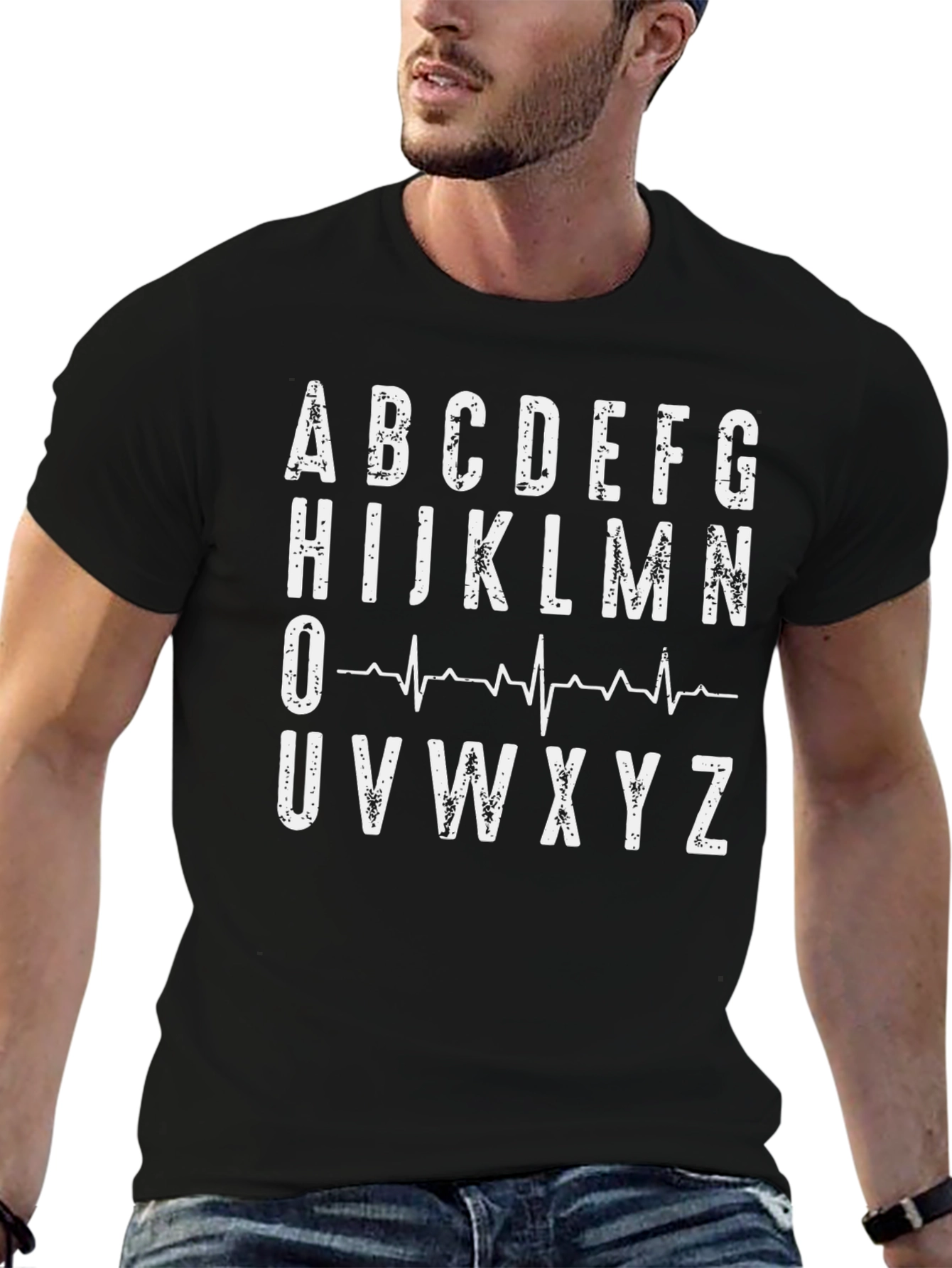 Alphabet Heartbeat Graphic Tee - Mens Black T-Shirt