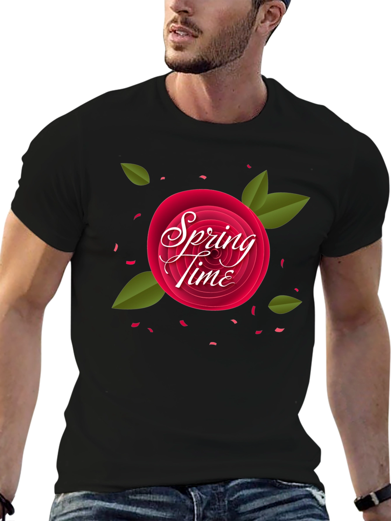 Spring Time Graphic Black T-Shirt