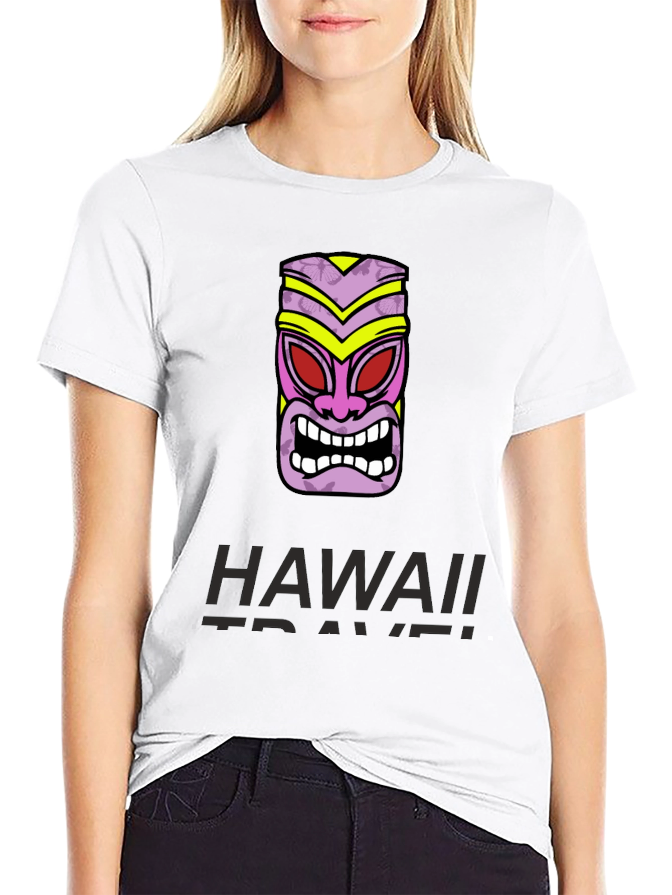 Hawaii Travel T-Shirt with Tiki Mask Graphic Tee