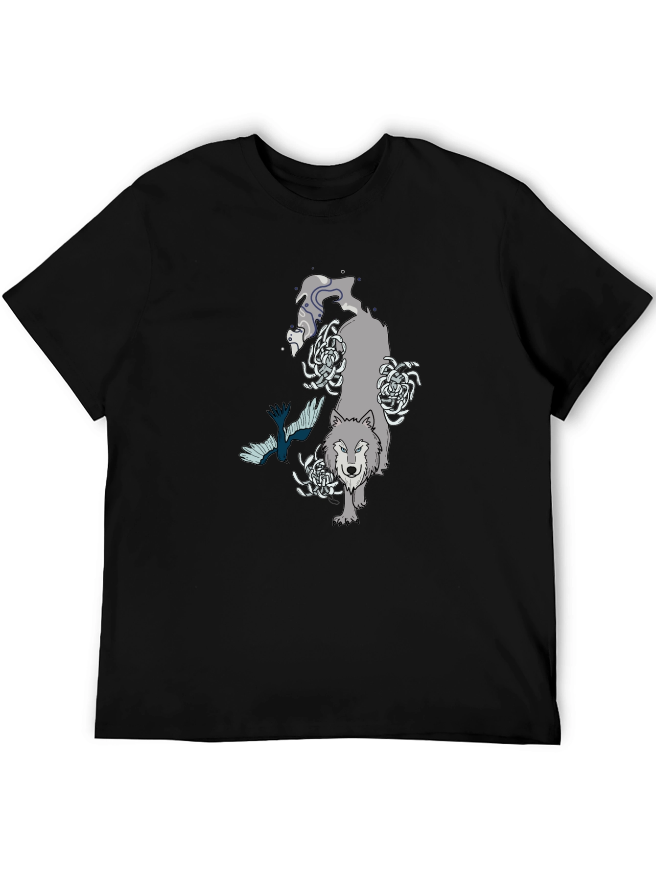 Wolf & Raven Graphic Tee - Black Cotton T-Shirt