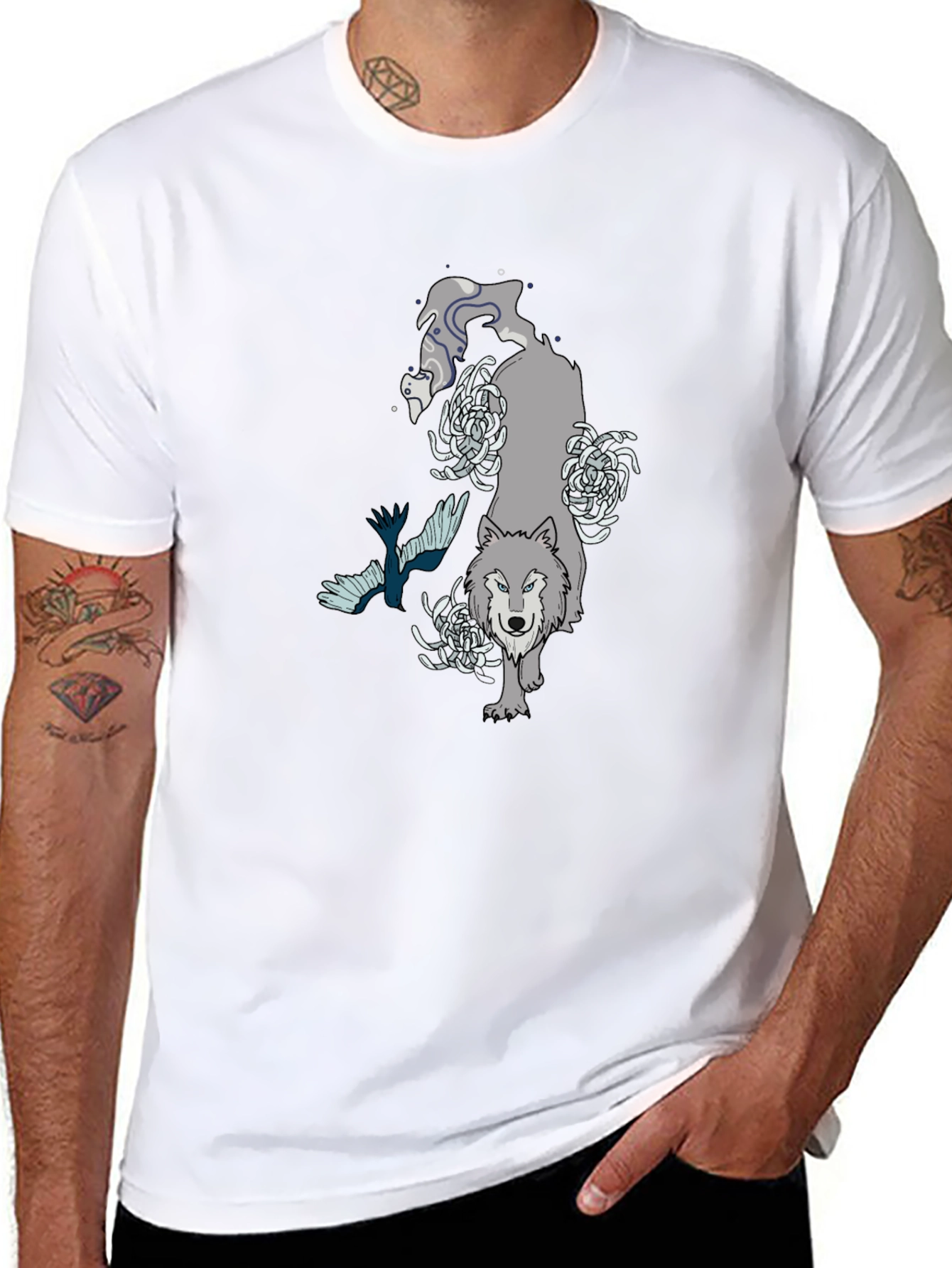 Wolf & Raven Graphic Tee - Black Cotton T-Shirt