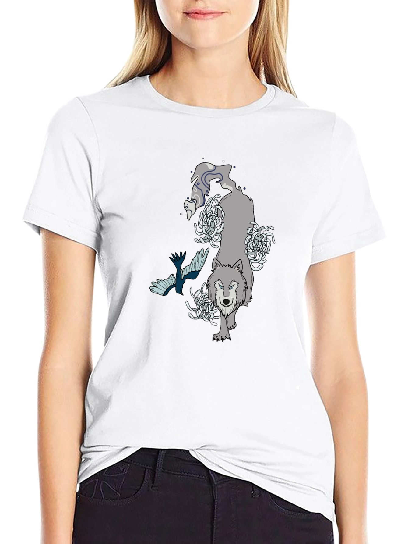 Wolf & Raven Graphic Tee - Black Cotton T-Shirt