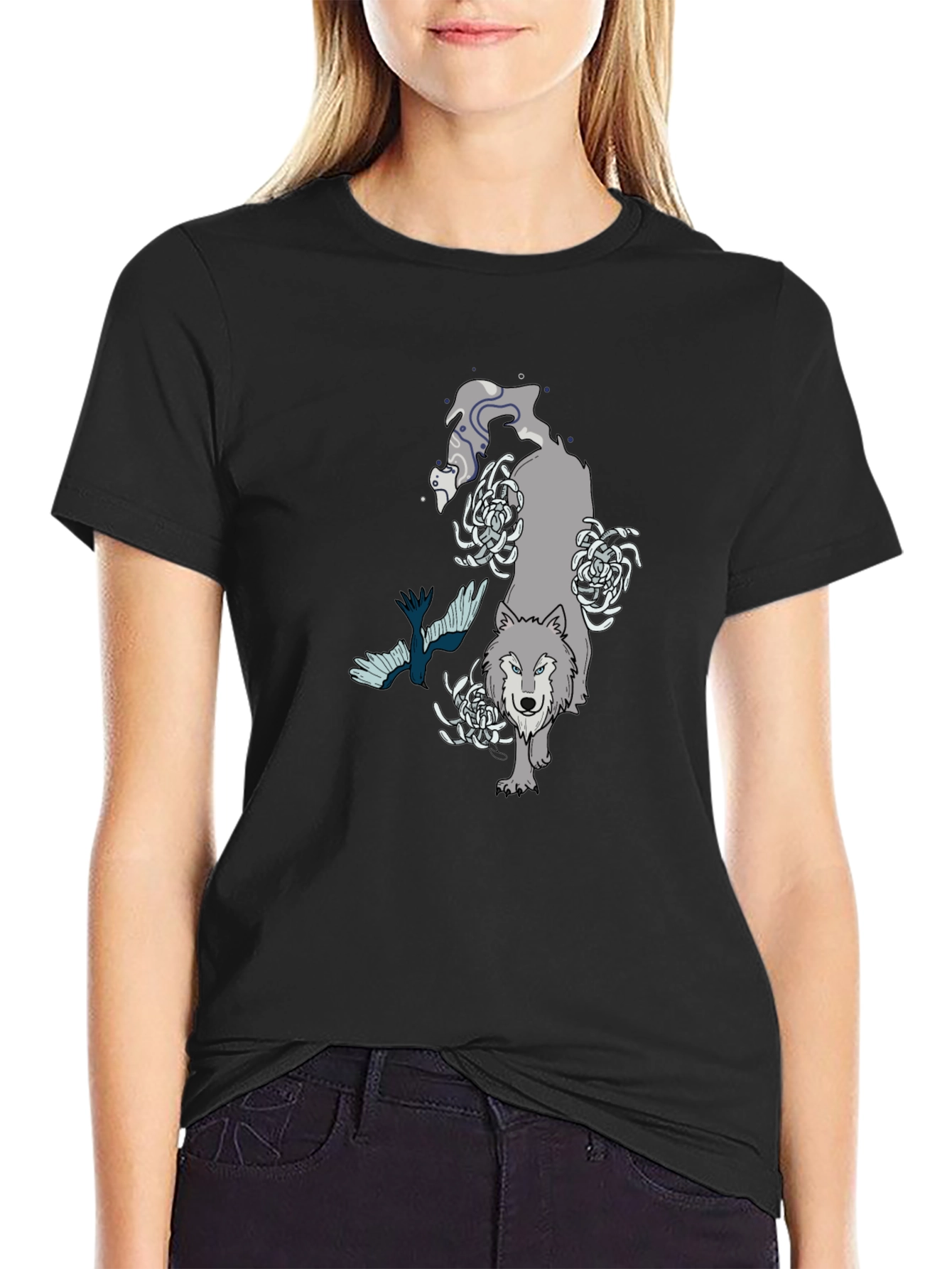 Wolf & Raven Graphic Tee - Black Cotton T-Shirt