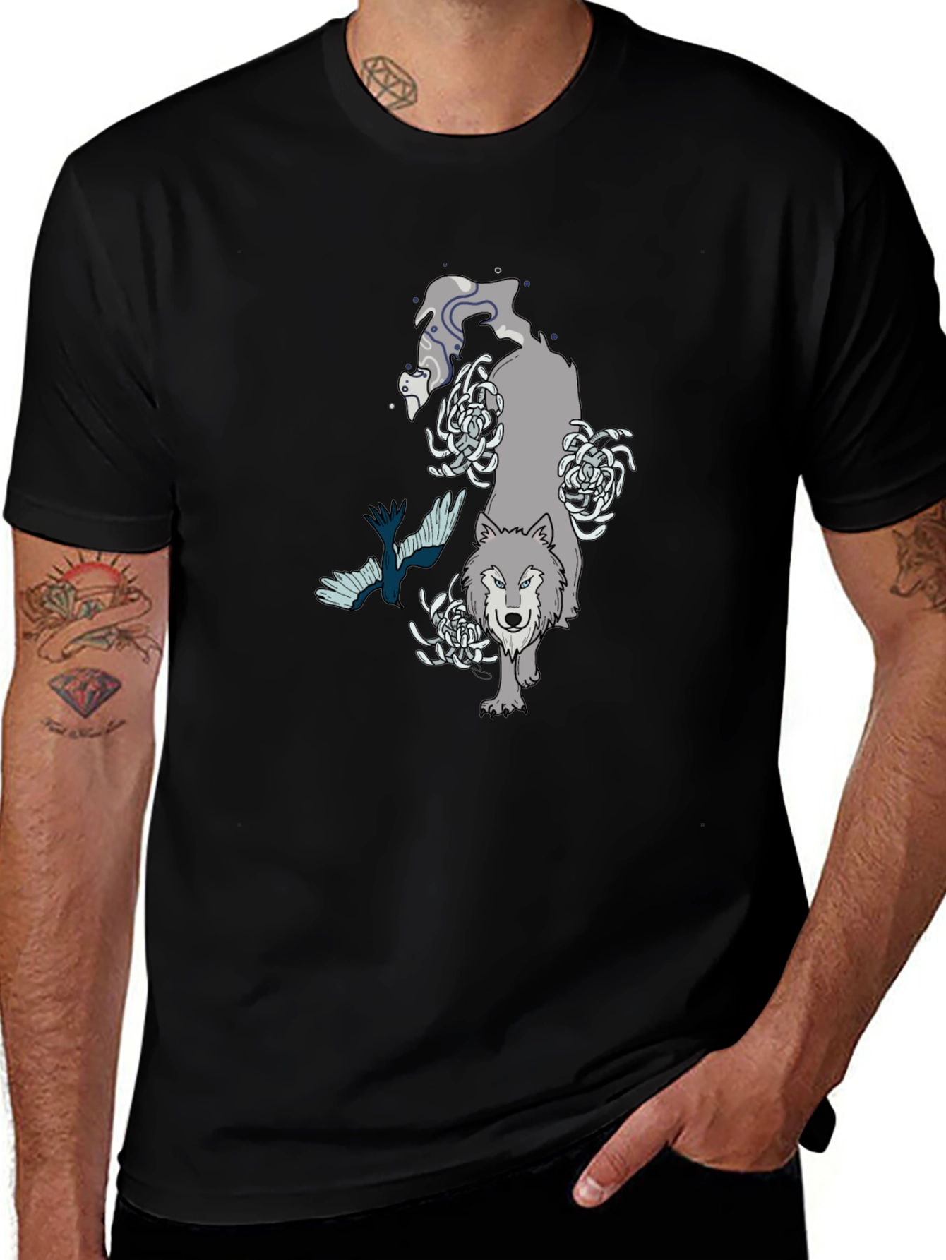 Wolf & Raven Graphic Tee - Black Cotton T-Shirt