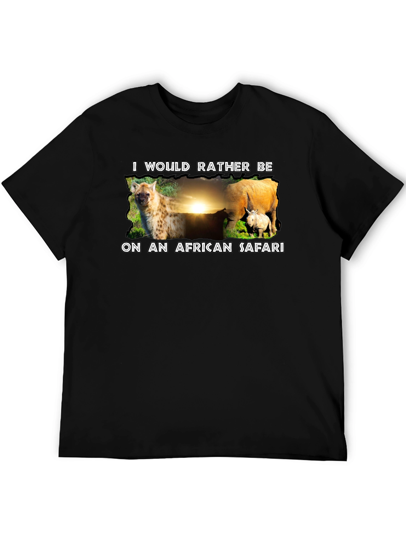 African Safari T-Shirt - Hyena and Rhino Design
