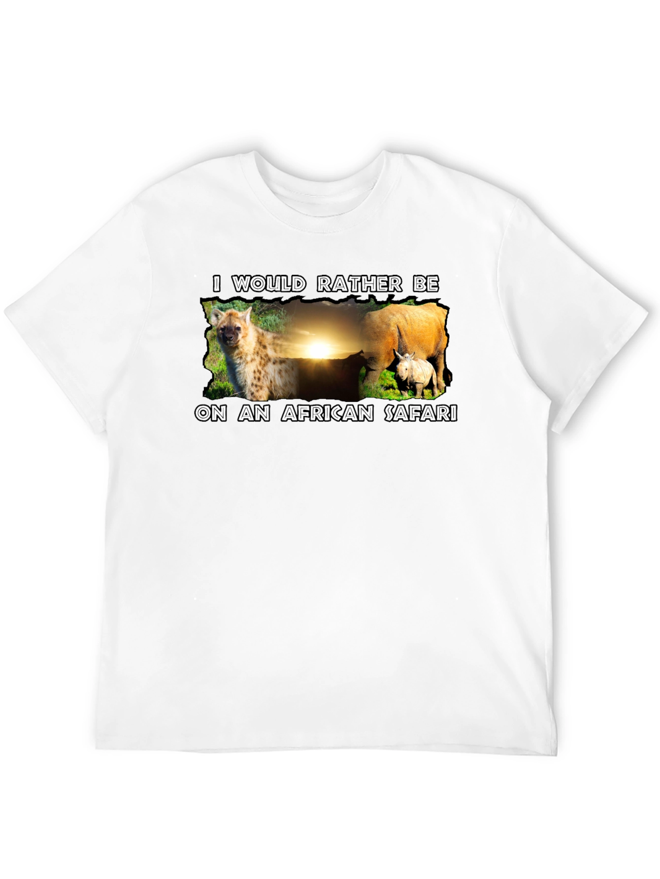 African Safari T-Shirt - Hyena and Rhino Design