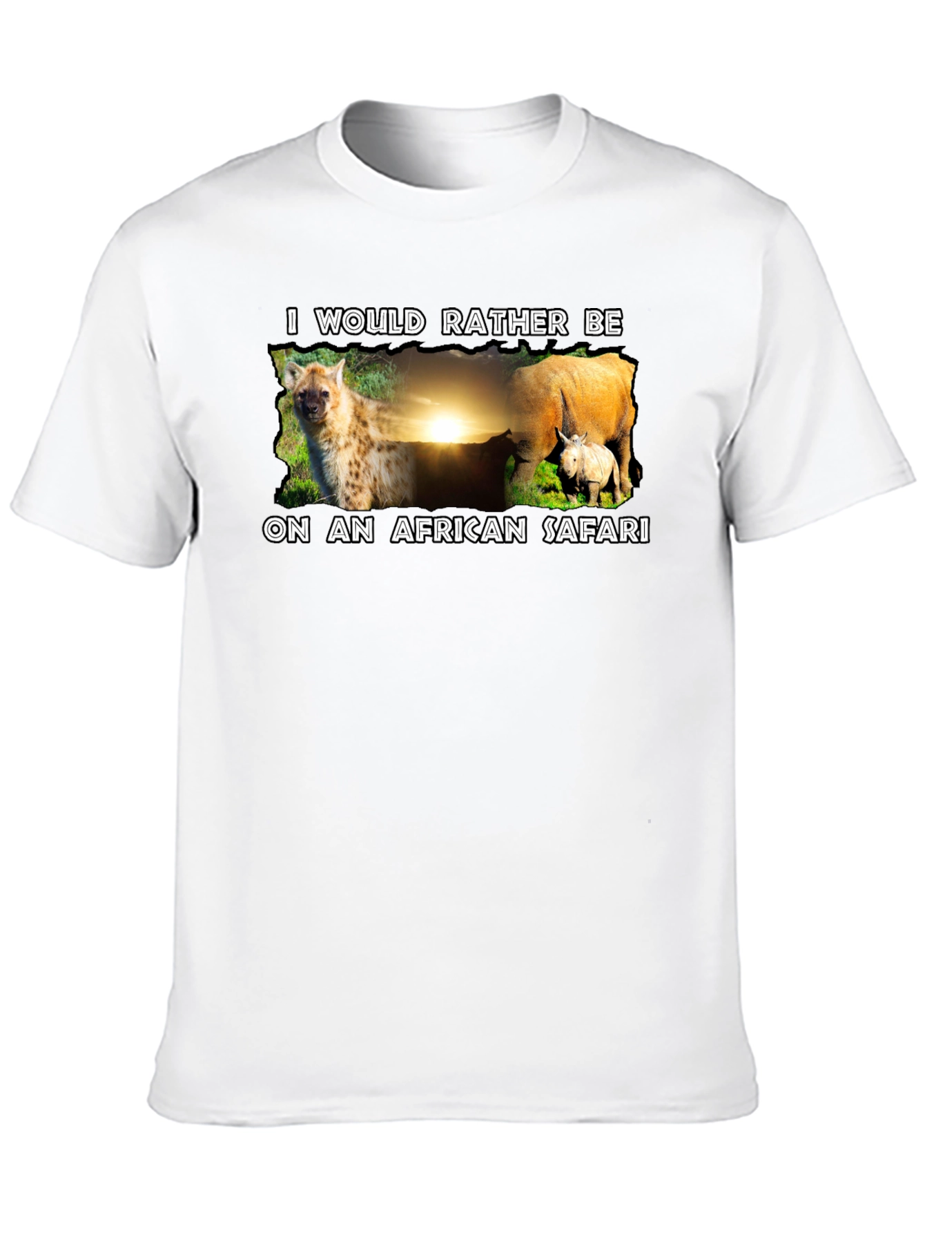 African Safari T-Shirt - Hyena and Rhino Design