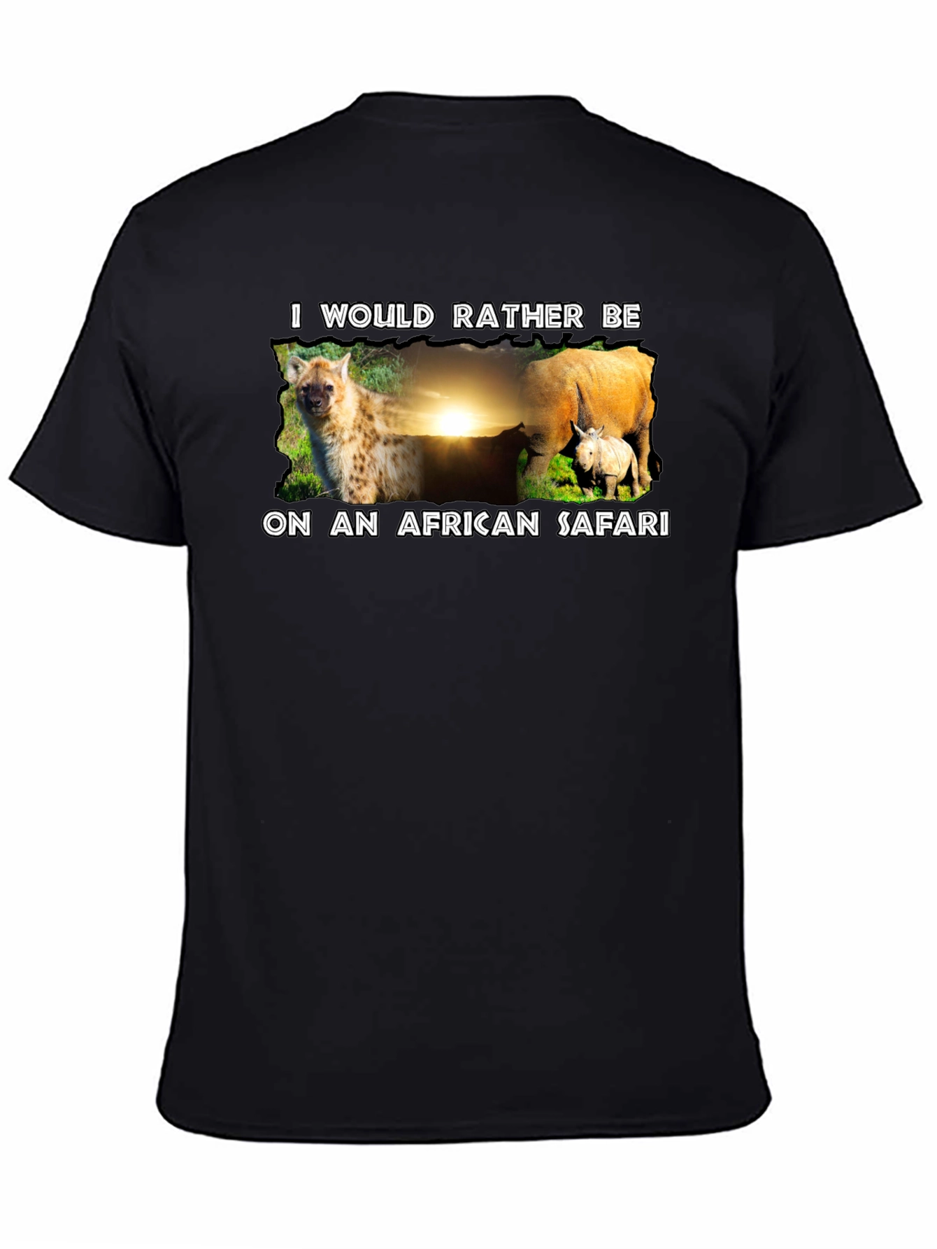 African Safari T-Shirt - Hyena and Rhino Design