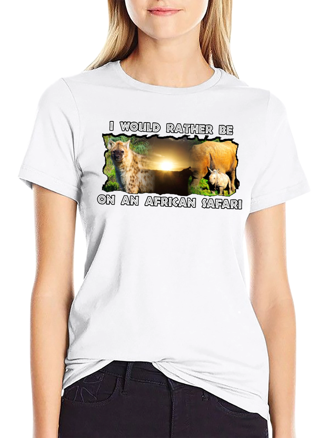 African Safari T-Shirt - Hyena and Rhino Design