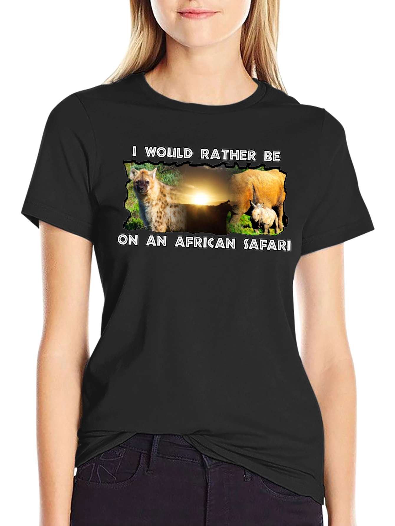 African Safari T-Shirt - Hyena and Rhino Design