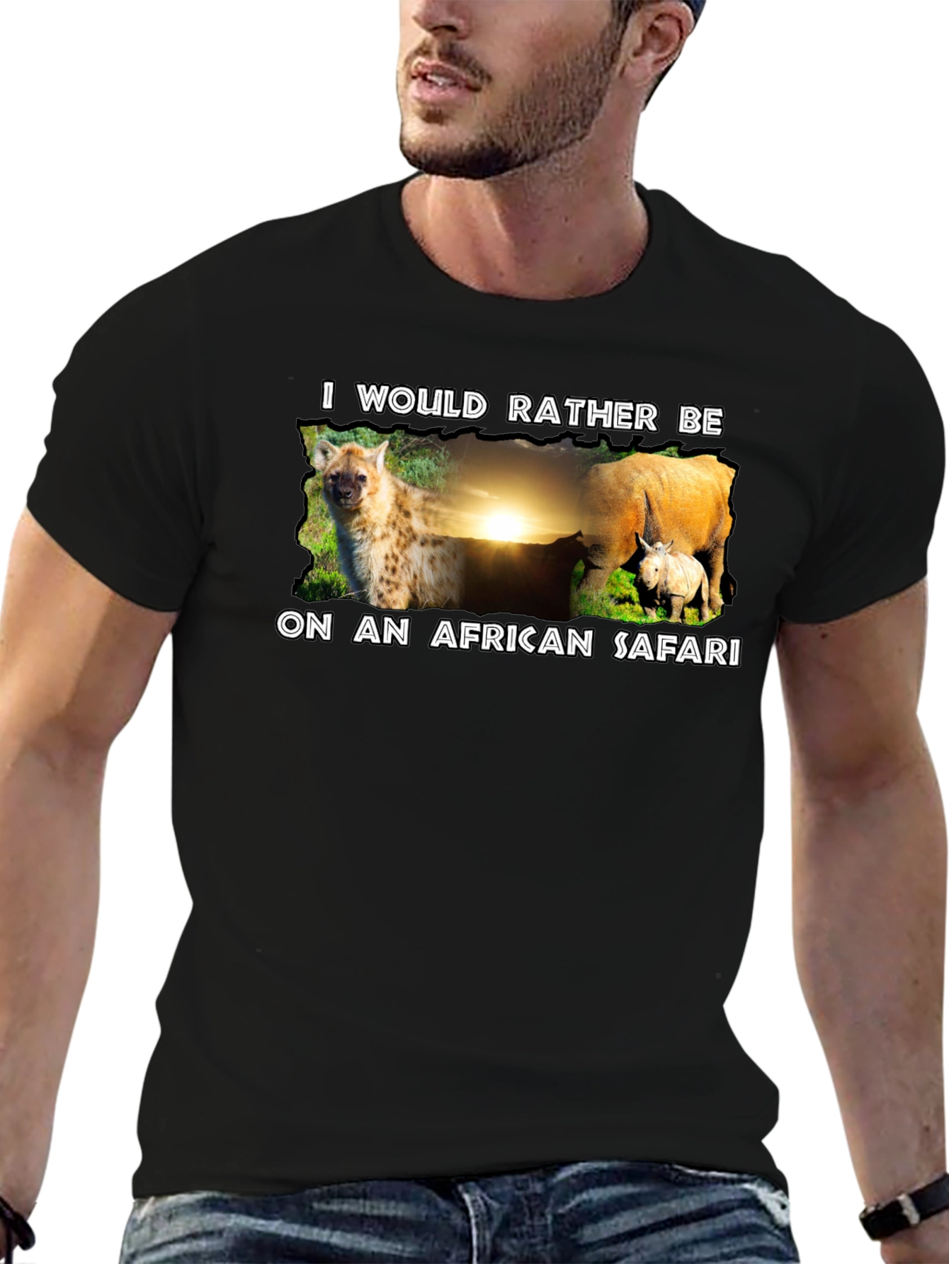 African Safari T-Shirt - Hyena and Rhino Design