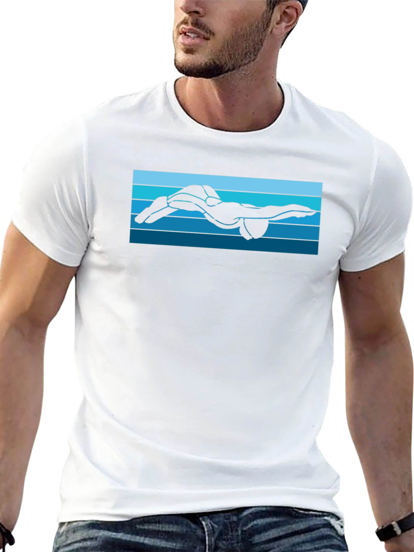 Swimmer Silhouette Graphic Tee - Black