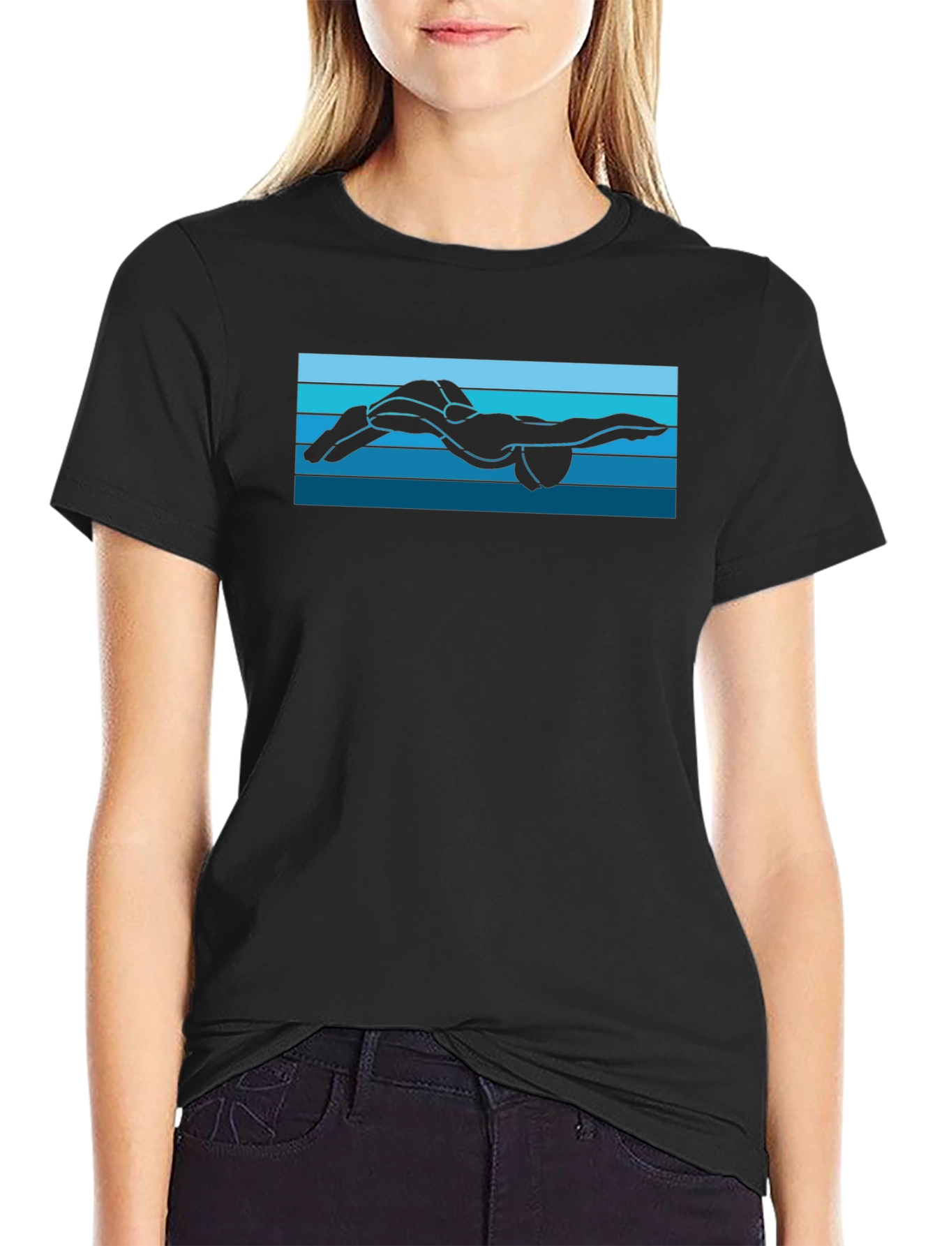 Swimmer Silhouette Graphic Tee - Black