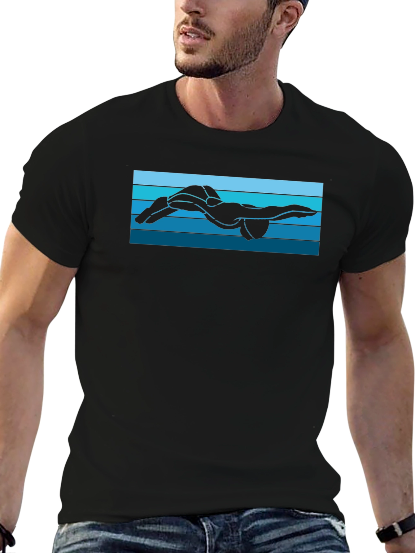 Swimmer Silhouette Graphic Tee - Black