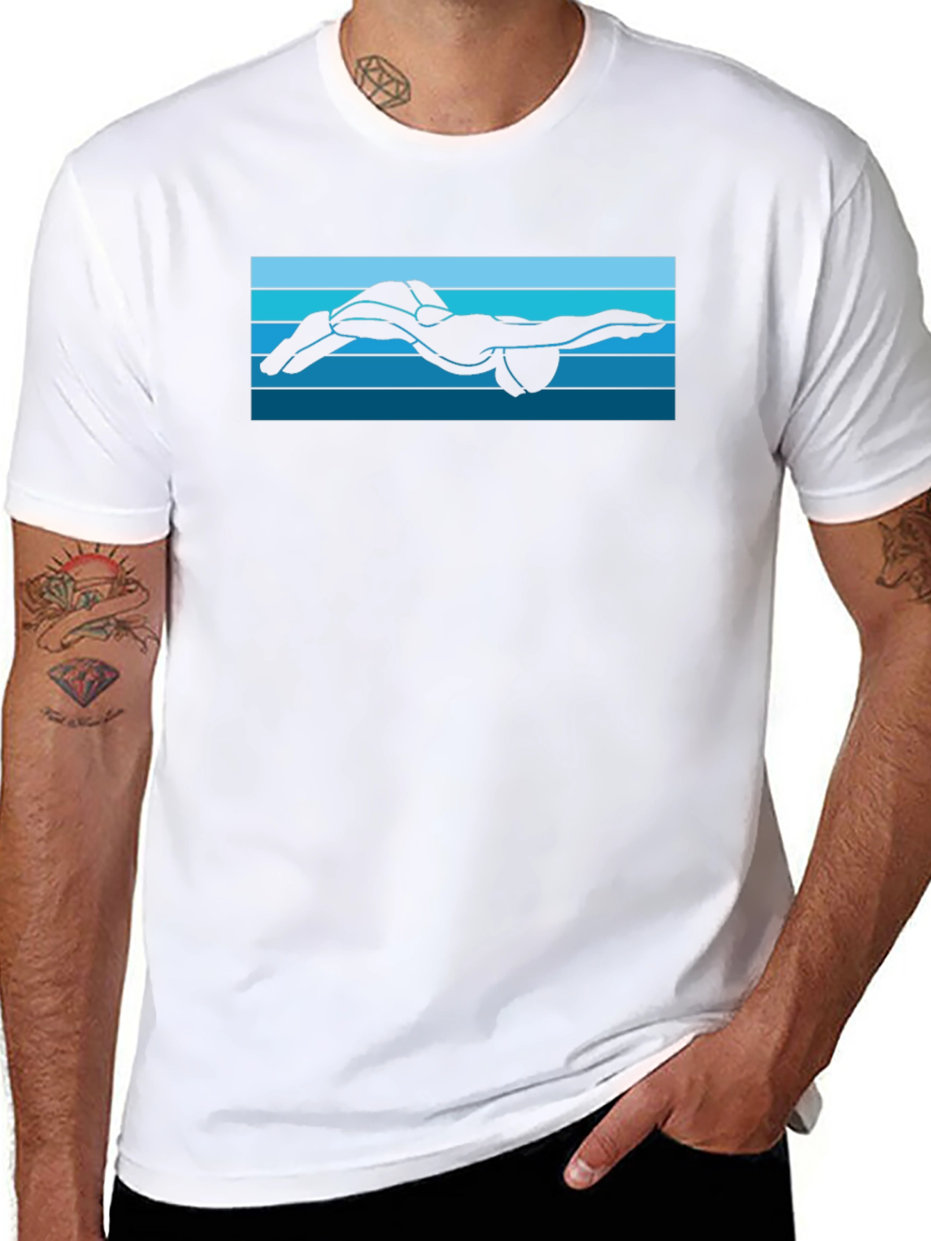 Swimmer Silhouette Graphic Tee - Black
