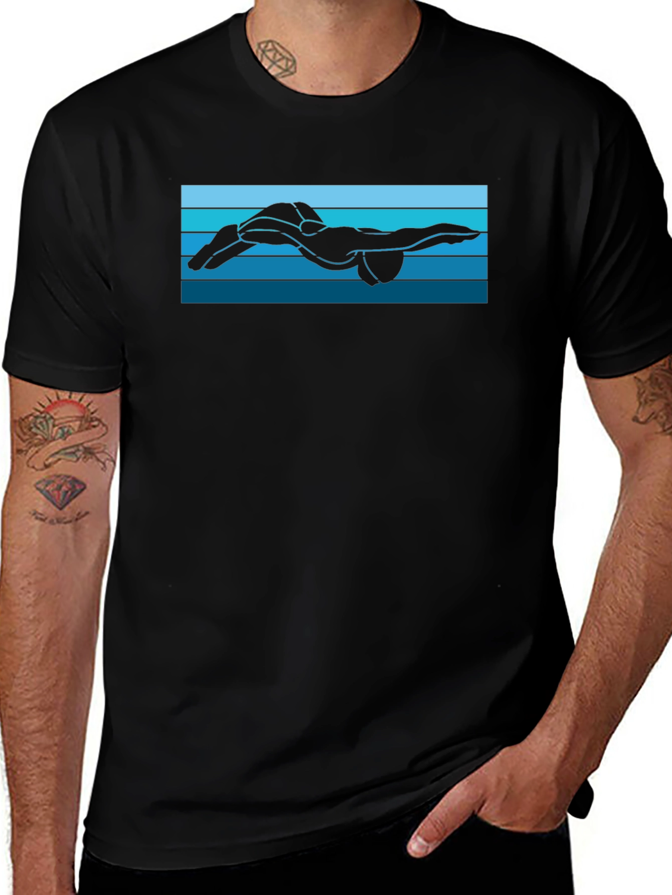 Swimmer Silhouette Graphic Tee - Black